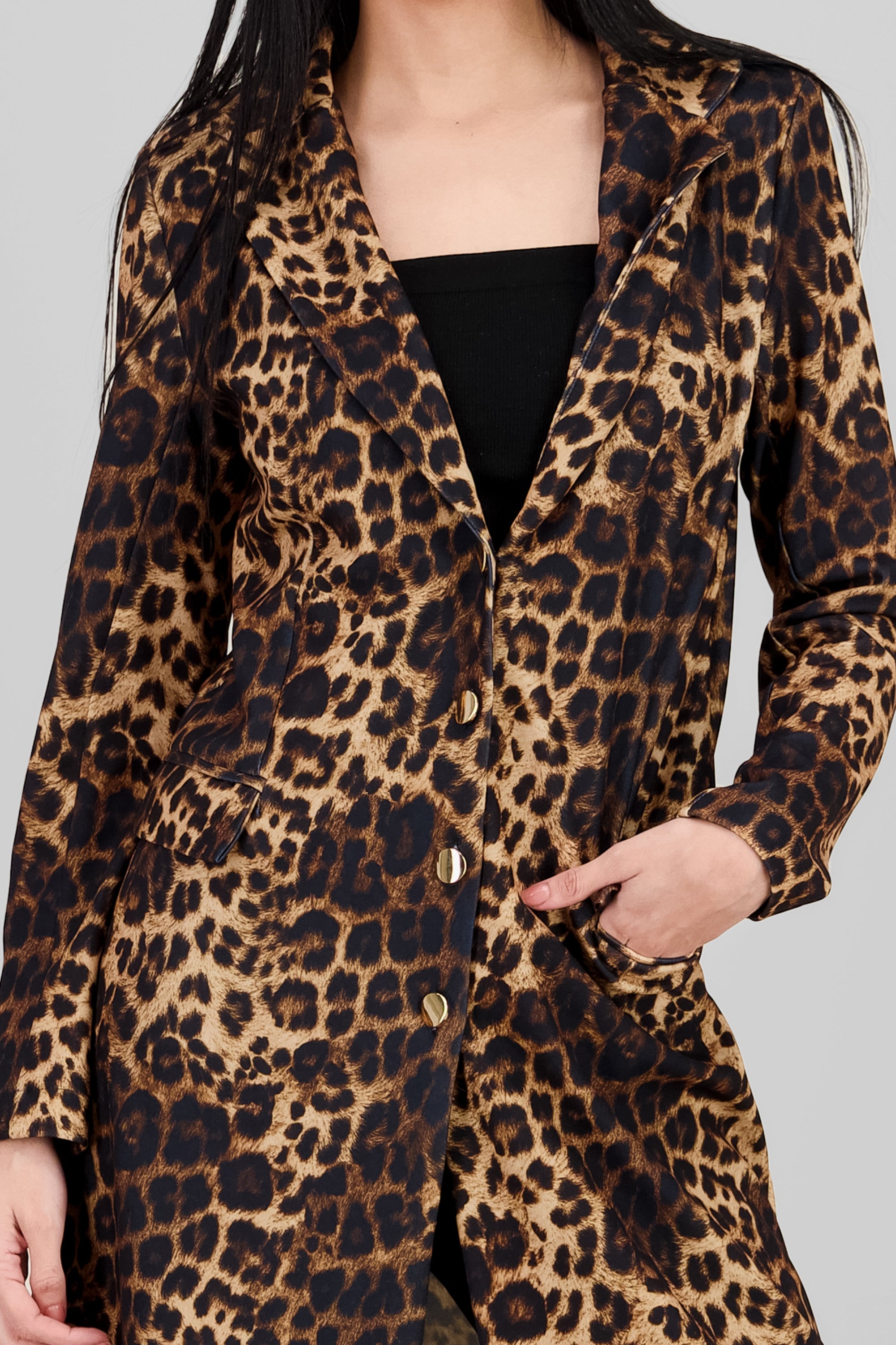 Abrigo largo animal print NEGRO COMBO