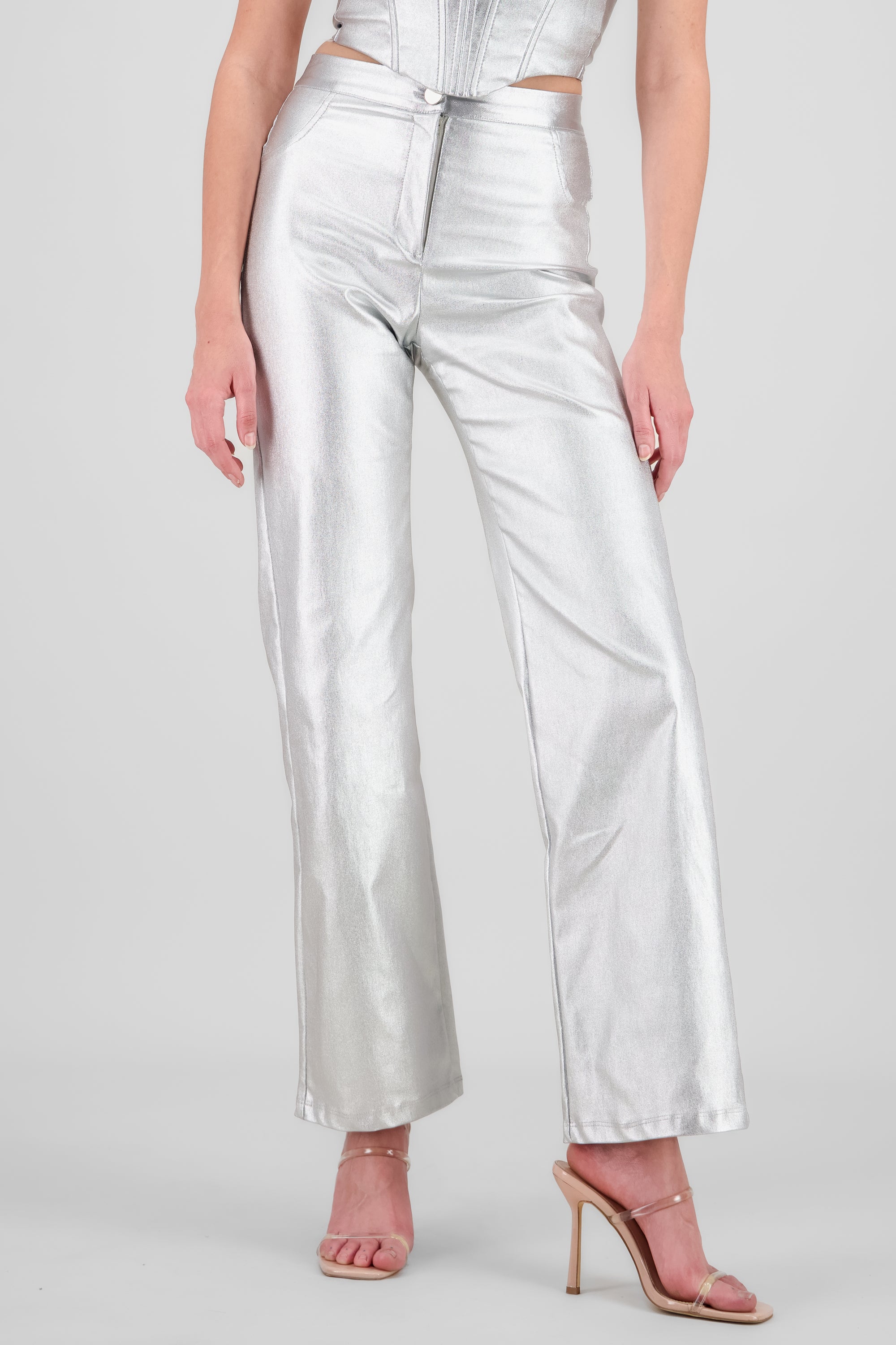 Pantalon amplio metalico PLATA