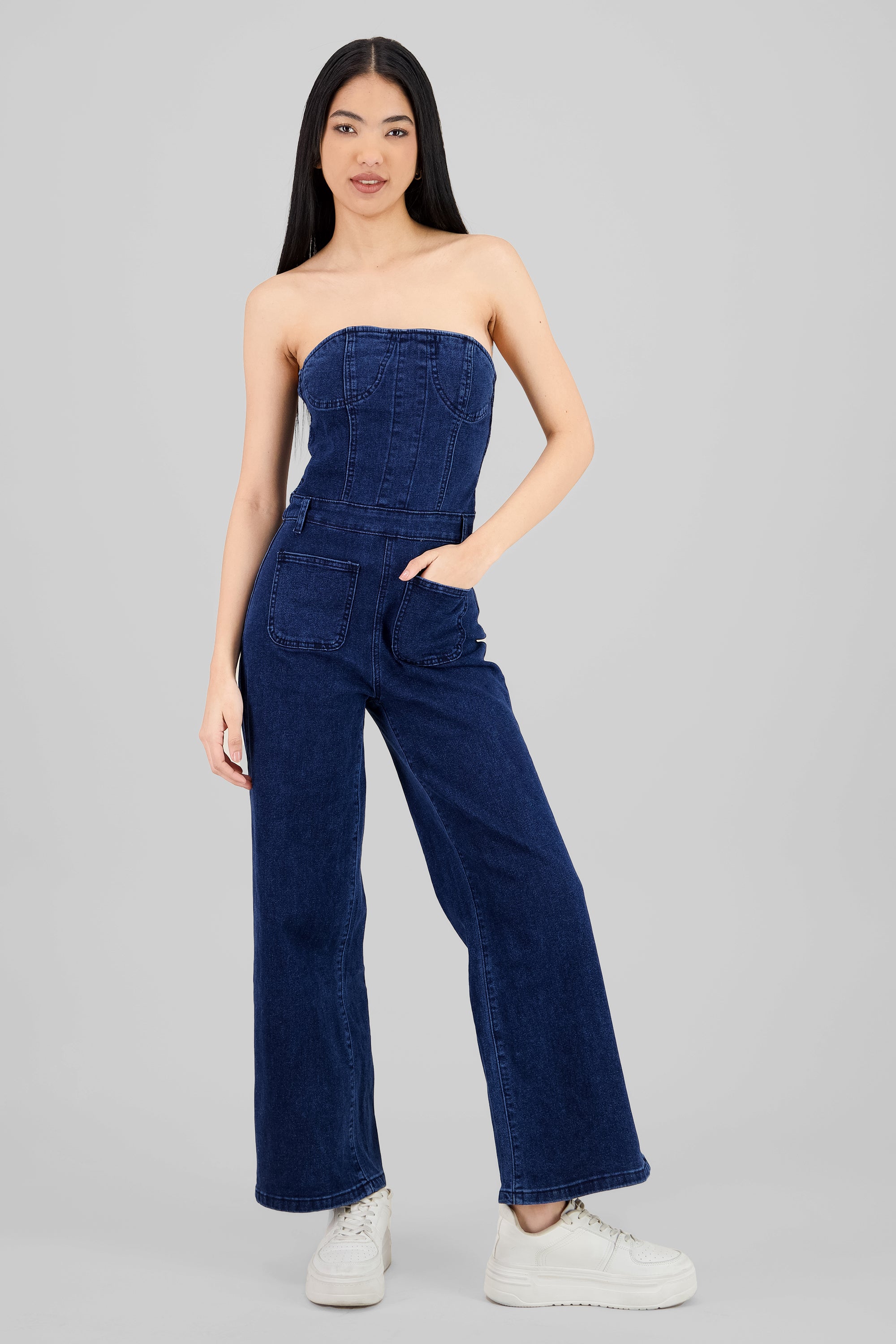Jumpsuit de mezclilla pierna amplia DARK WASH