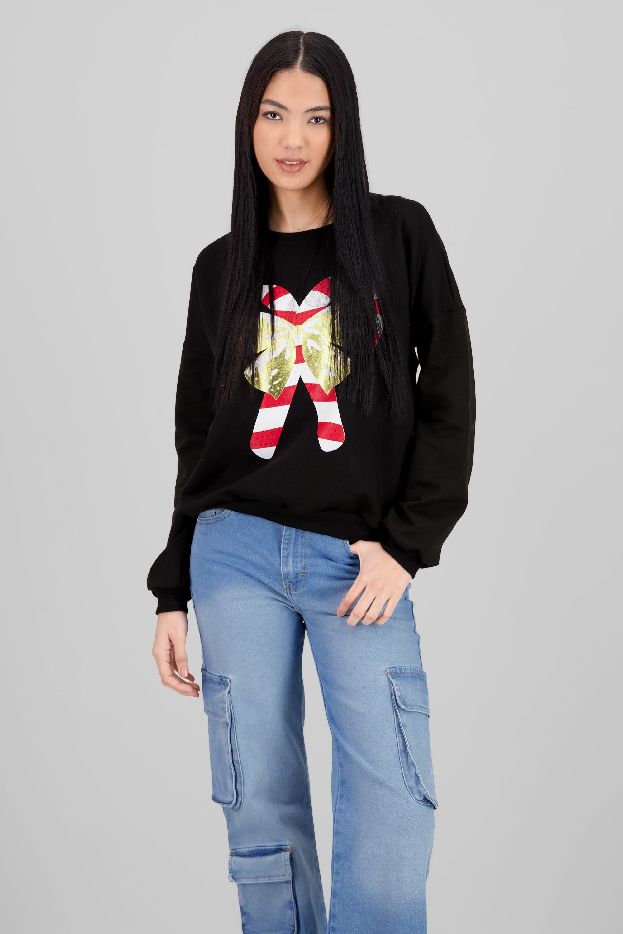 Sudadera bastones navideños NEGRO