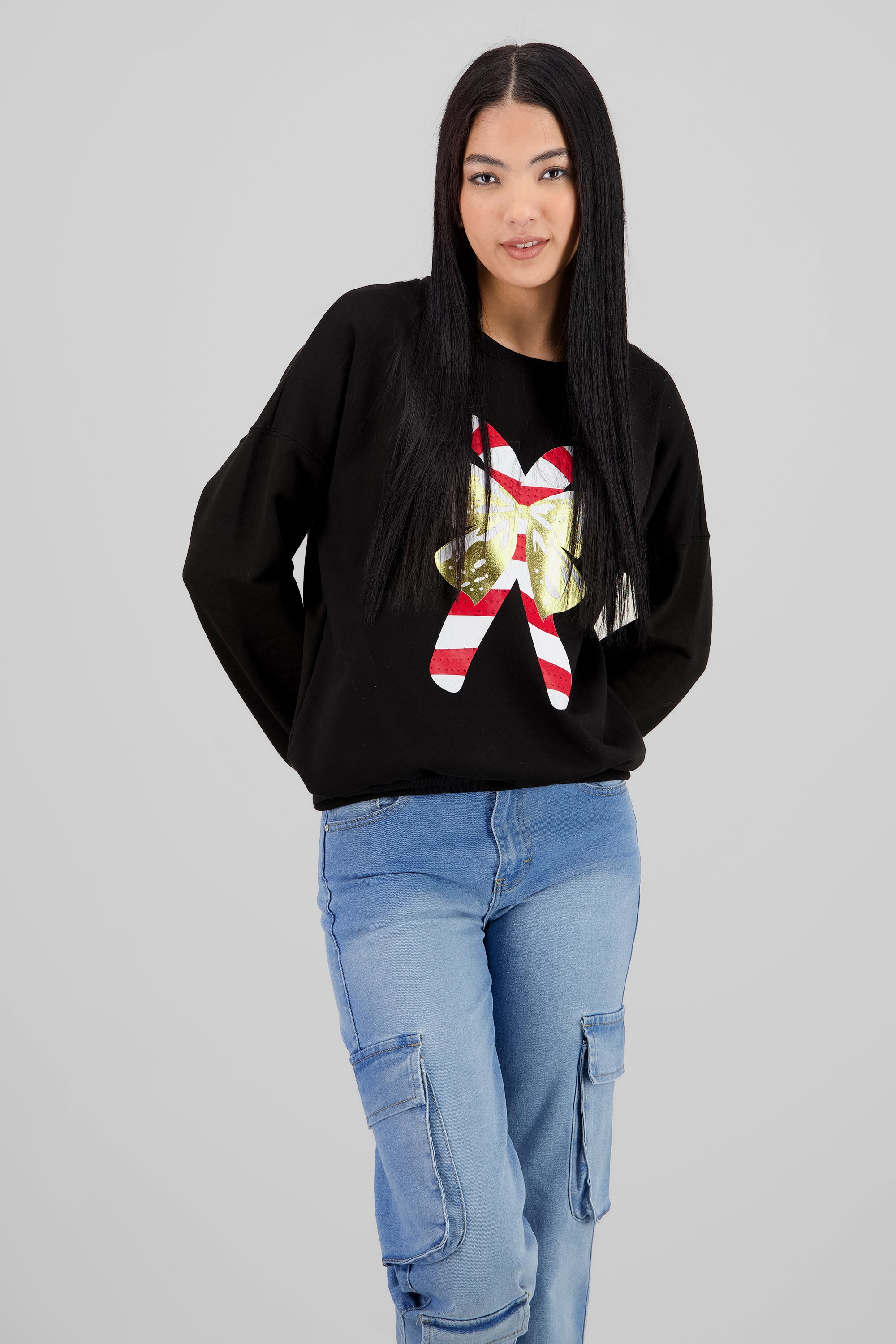 Sudadera bastones navideños NEGRO