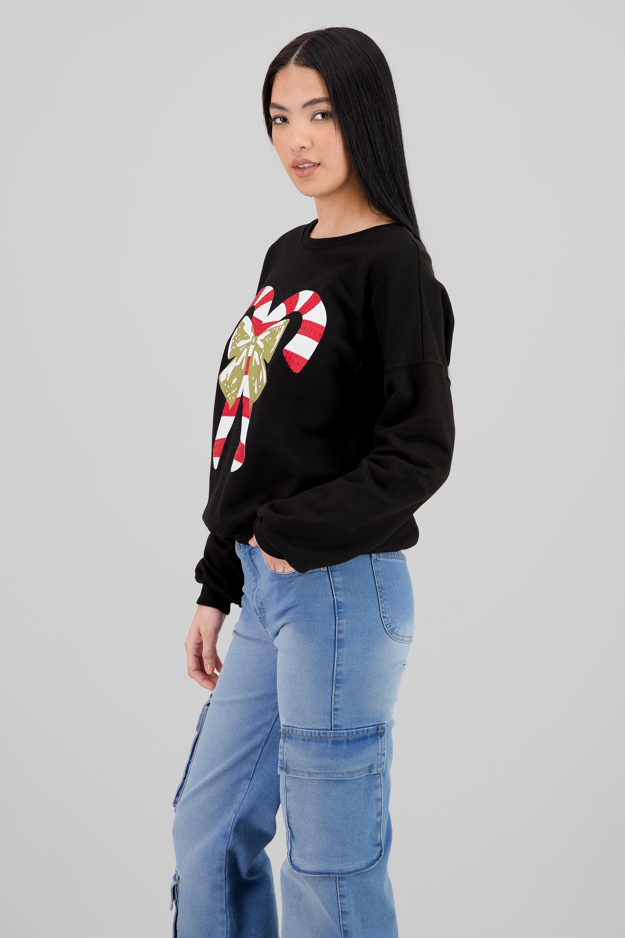 Sudadera bastones navideños NEGRO