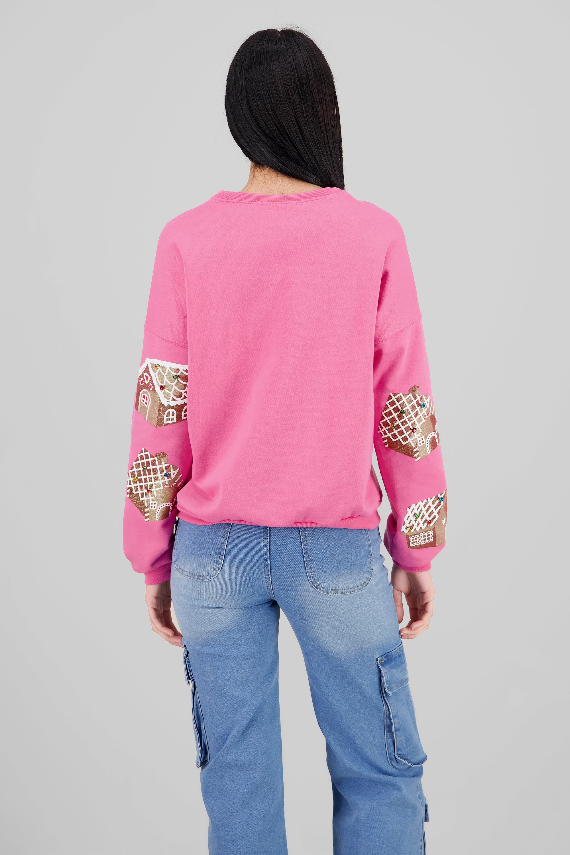 Sudadera casas jengibre detalle brillos ROSA