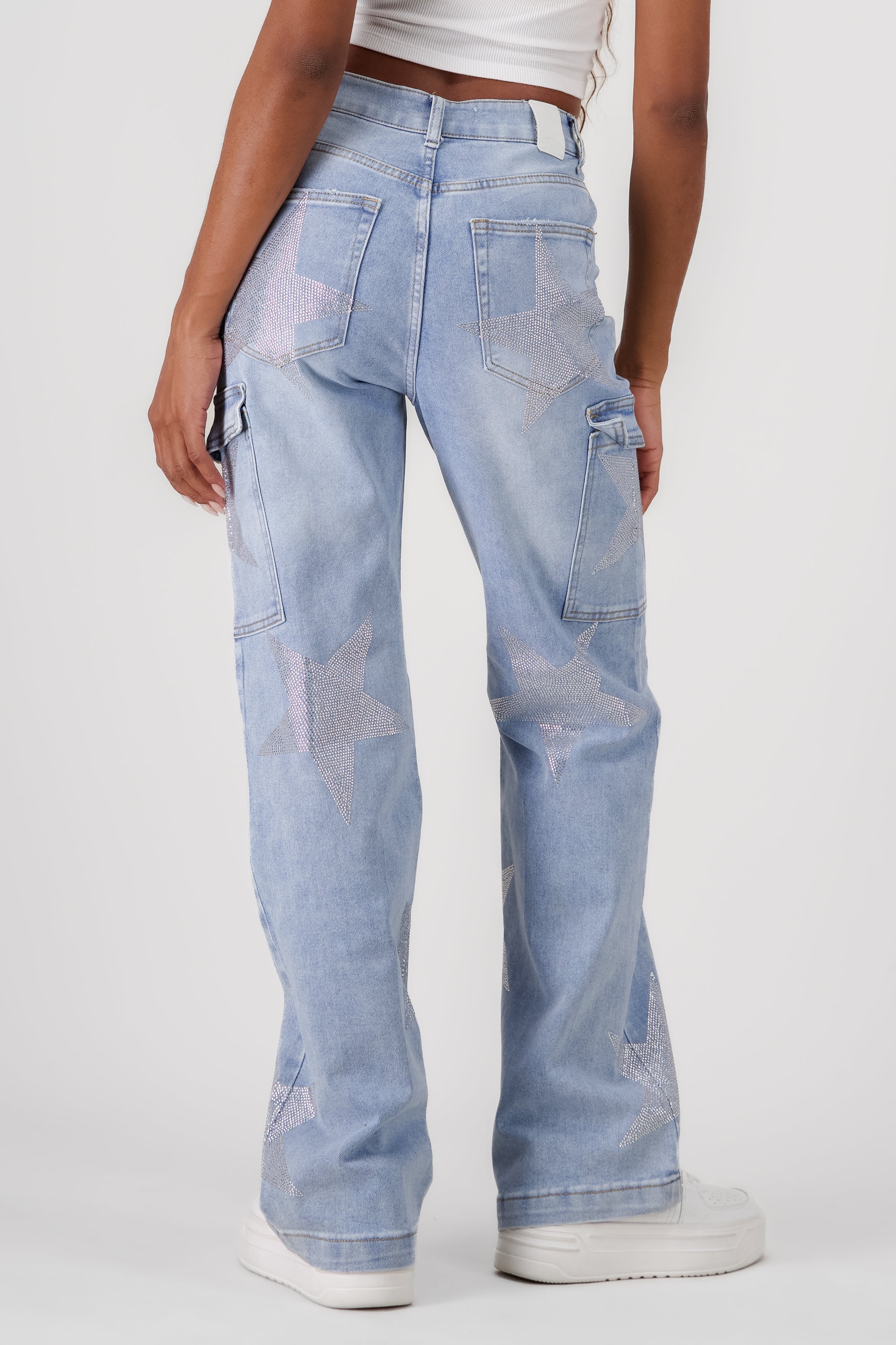 Jeans wide leg estrellas cargo LIGHT WASH