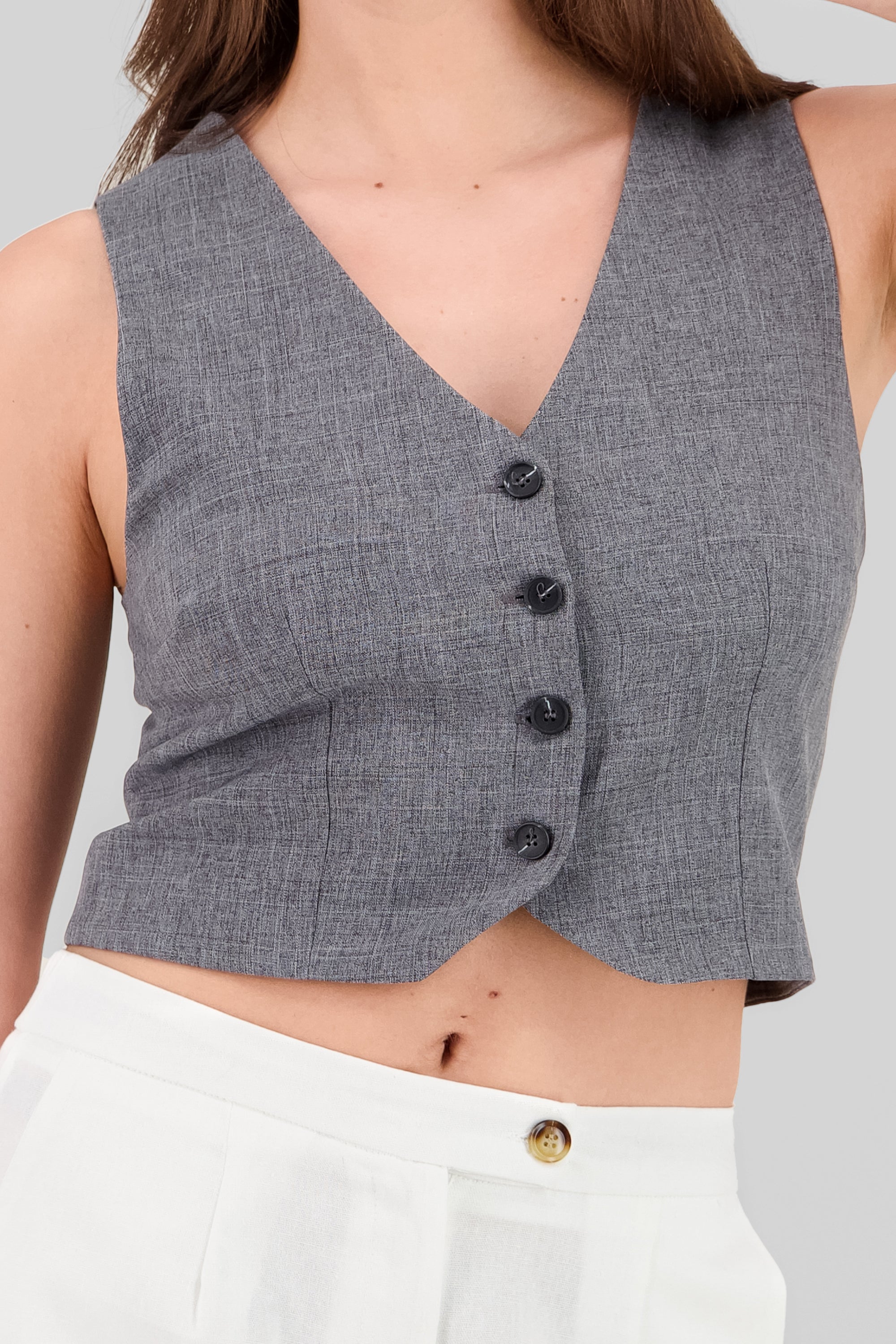 Chaleco crop sastreado GRIS