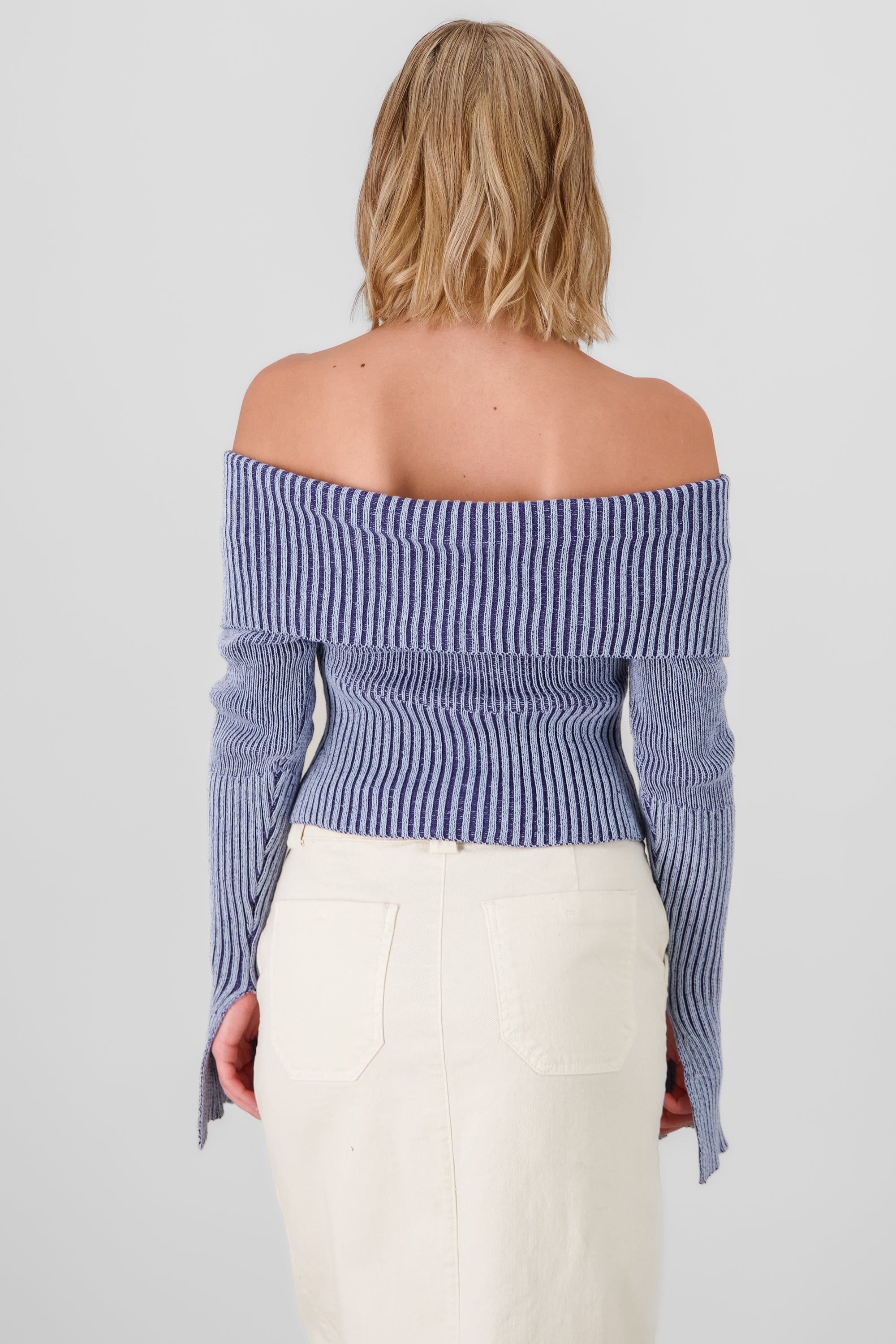 Sueter off shoulder con cierre Hypsters AZUL