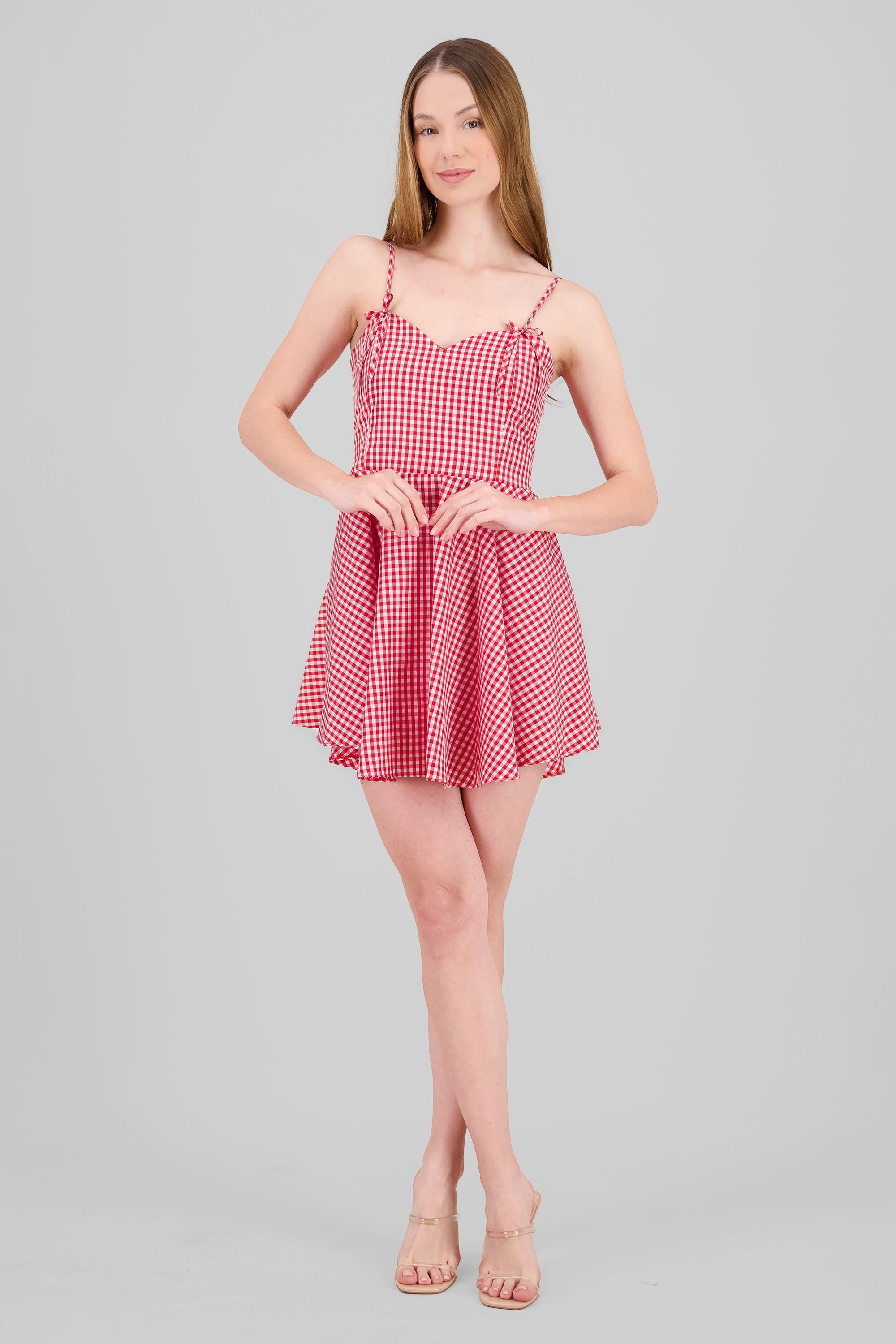 Vestido mini estampado cuadros con moños Hypsters ROJO COMBO