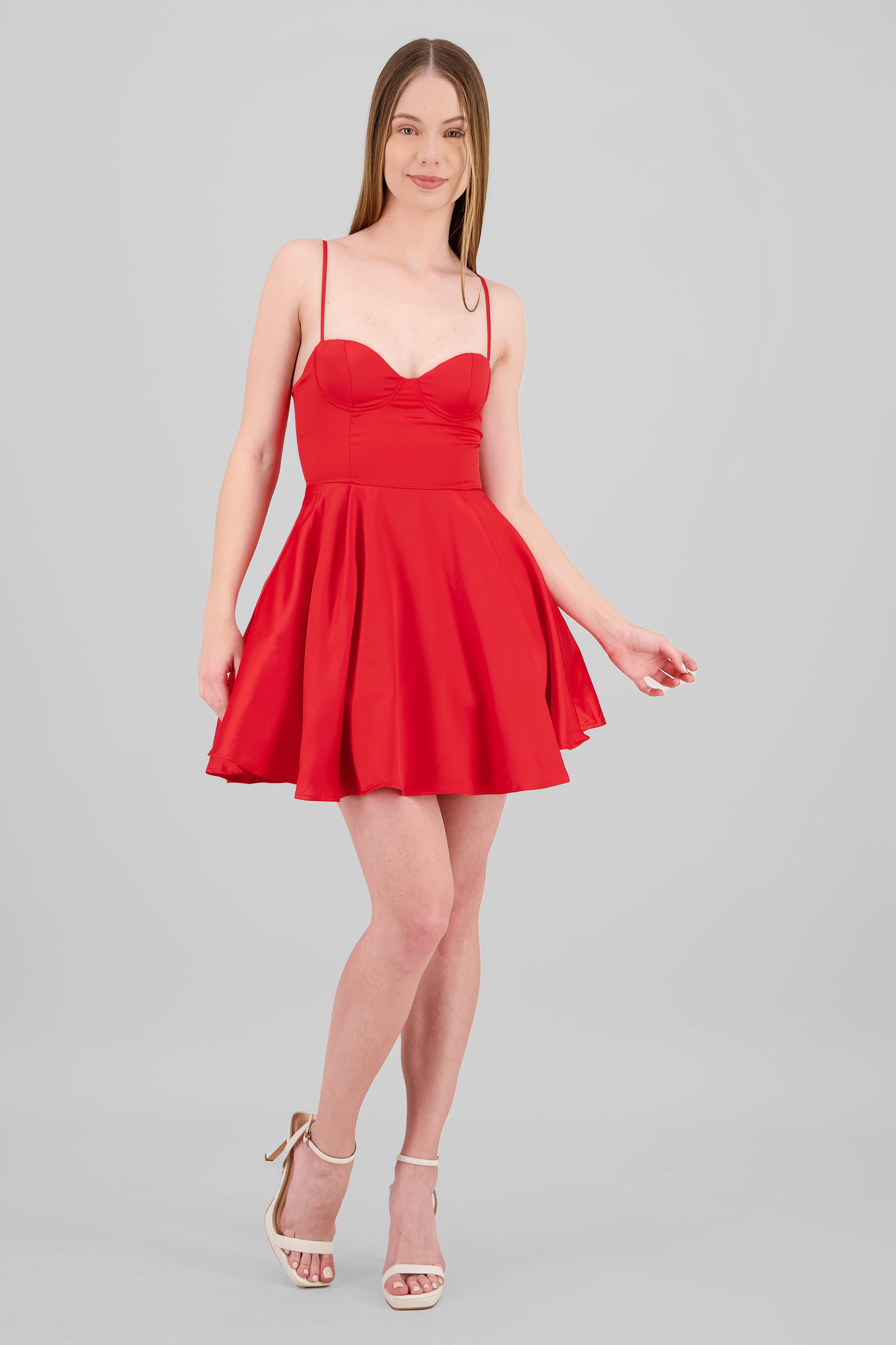 Vestido satin con copas ROJO