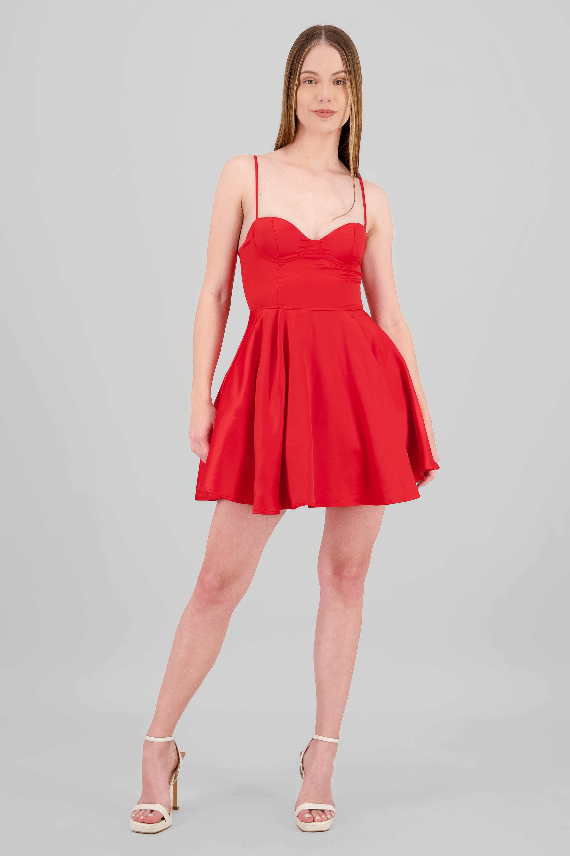 Vestido satin con copas ROJO