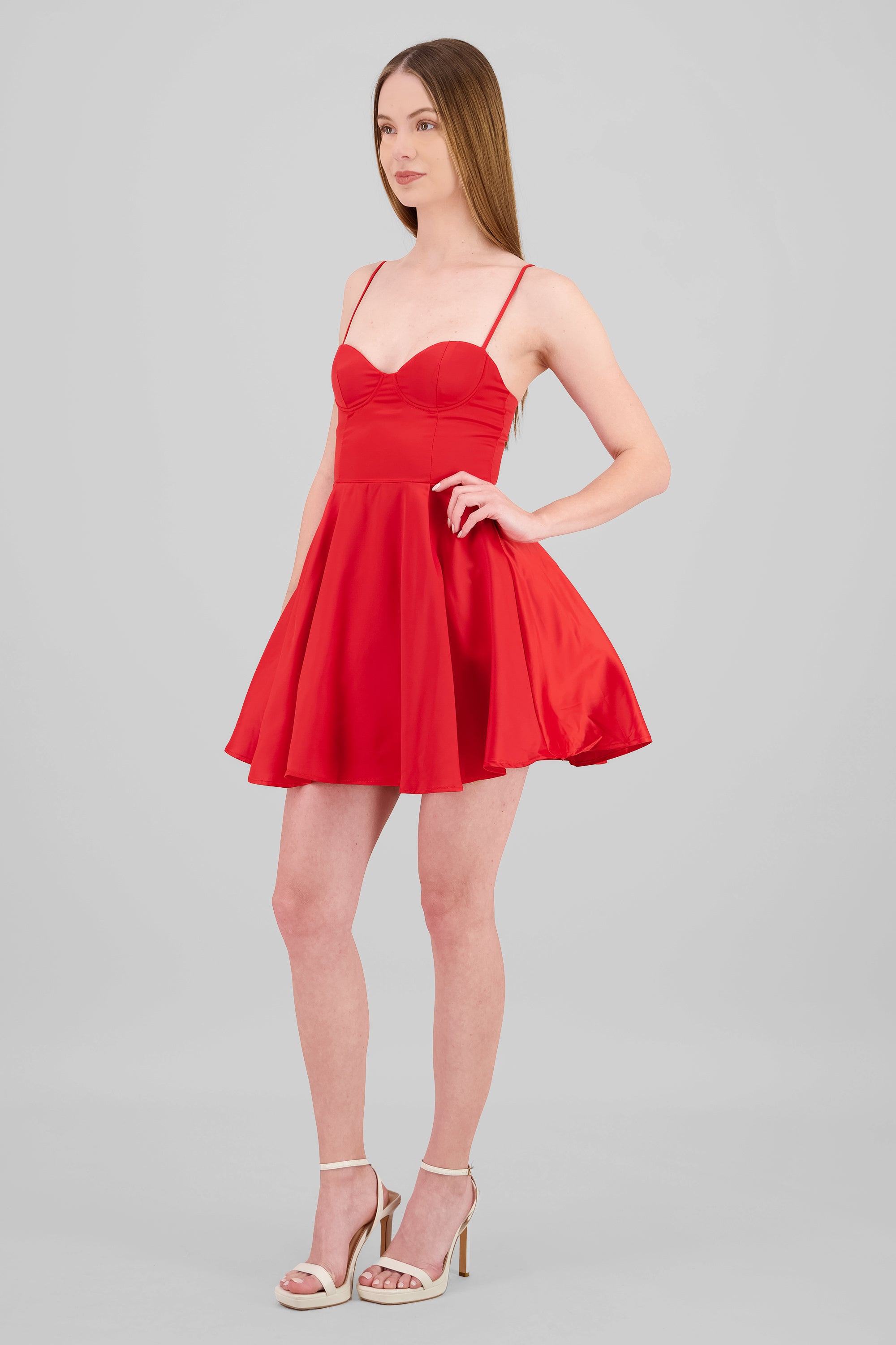 Vestido satin con copas ROJO