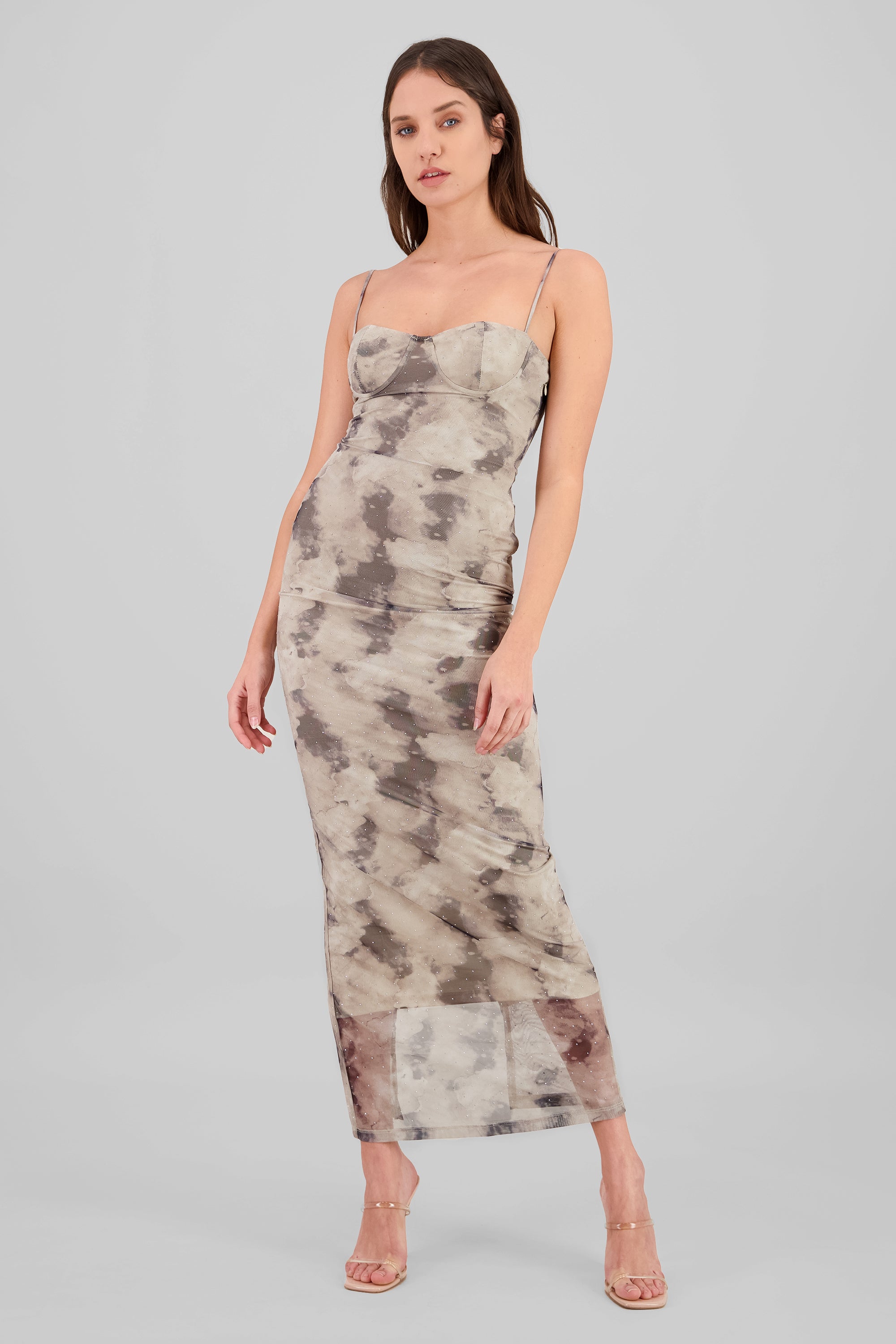 Vestido maxi detalle brillo GRIS COMBO