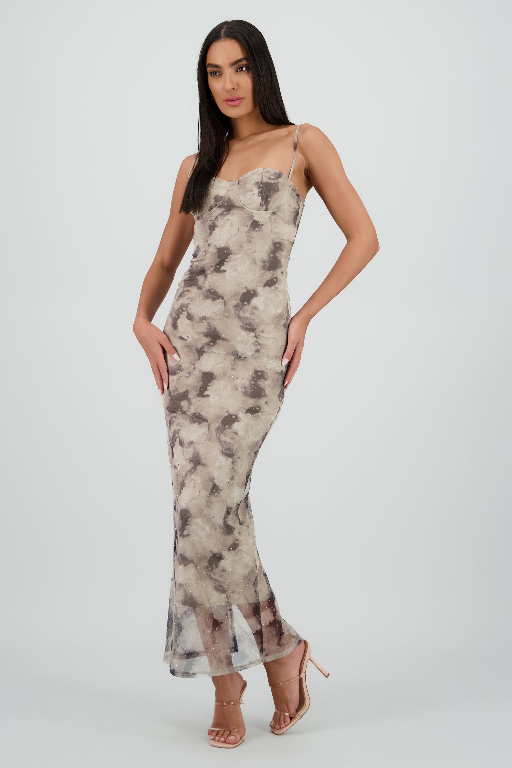 Vestido maxi detalle brillo GRIS COMBO