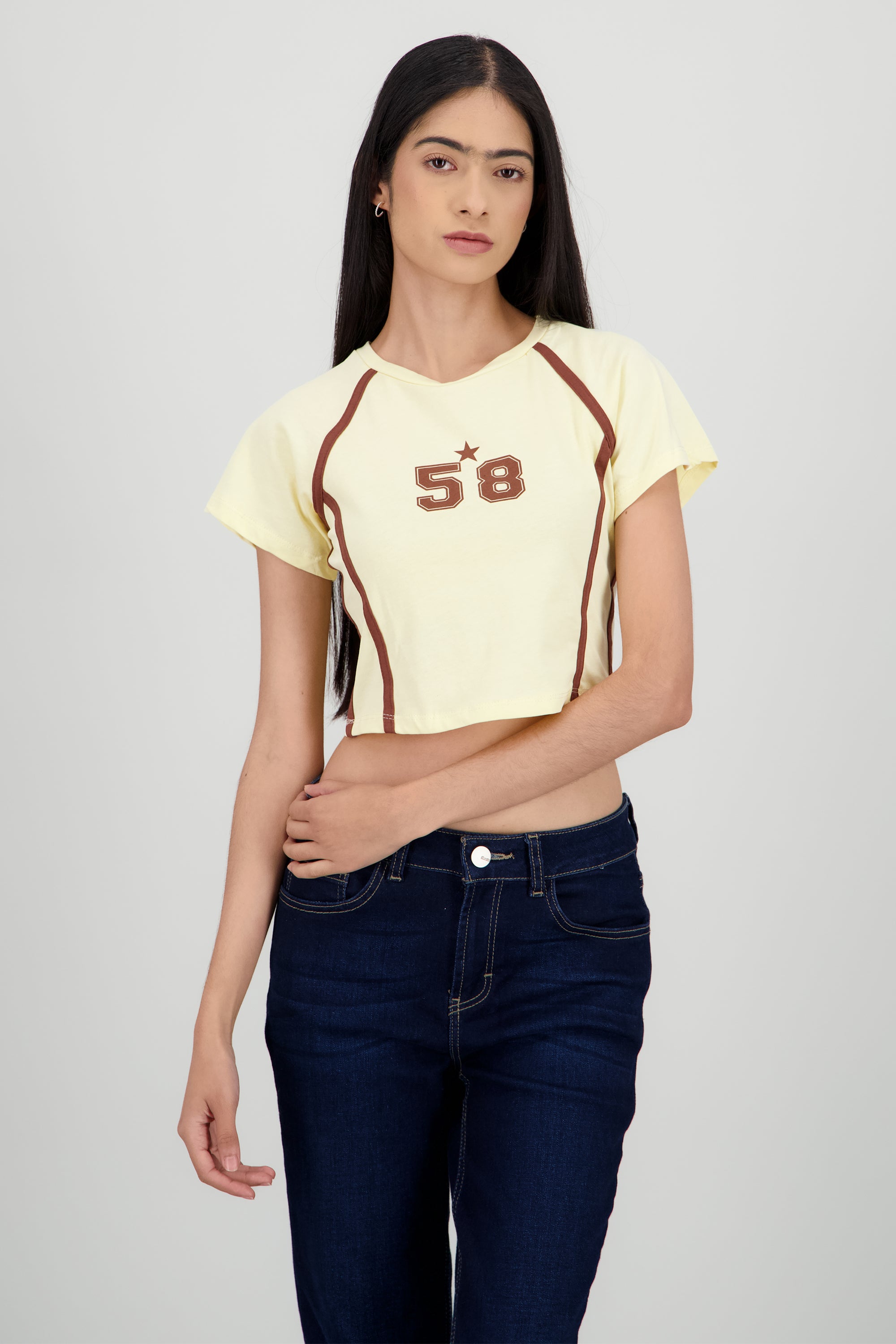 Playera contraste estampado AMARILLO COMBO