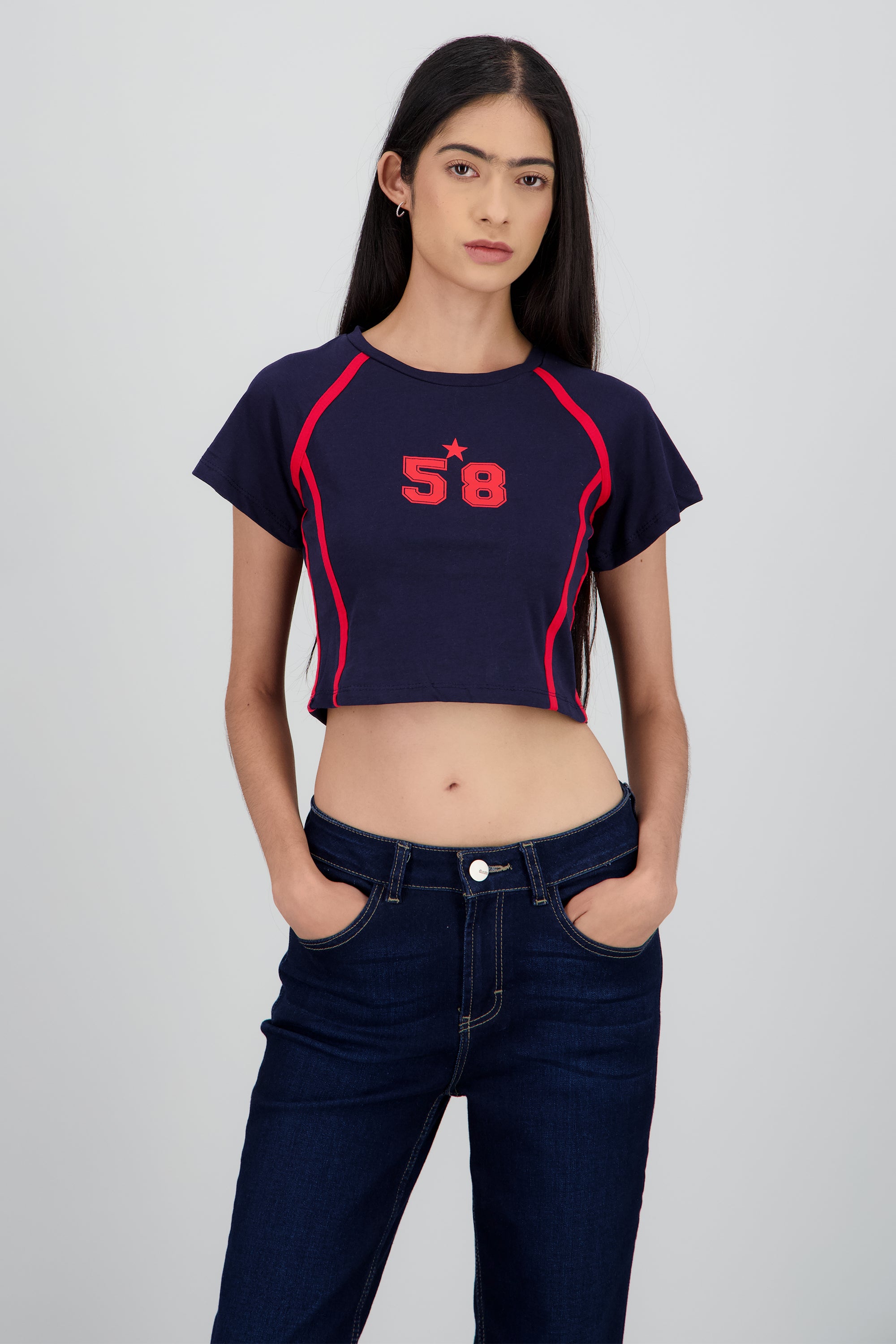 Playera contraste estampado MARINO