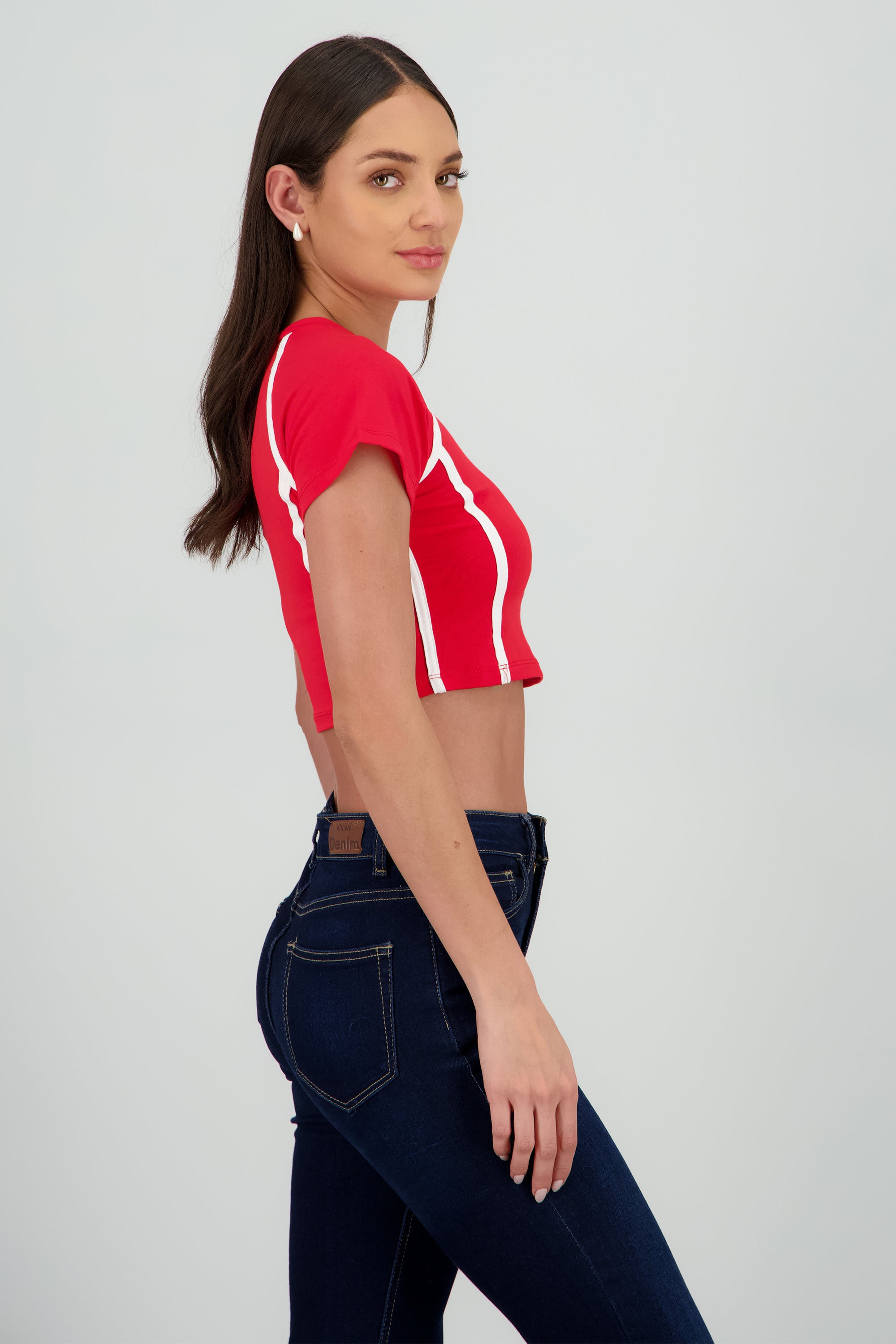 Playera contraste estampado ROJO