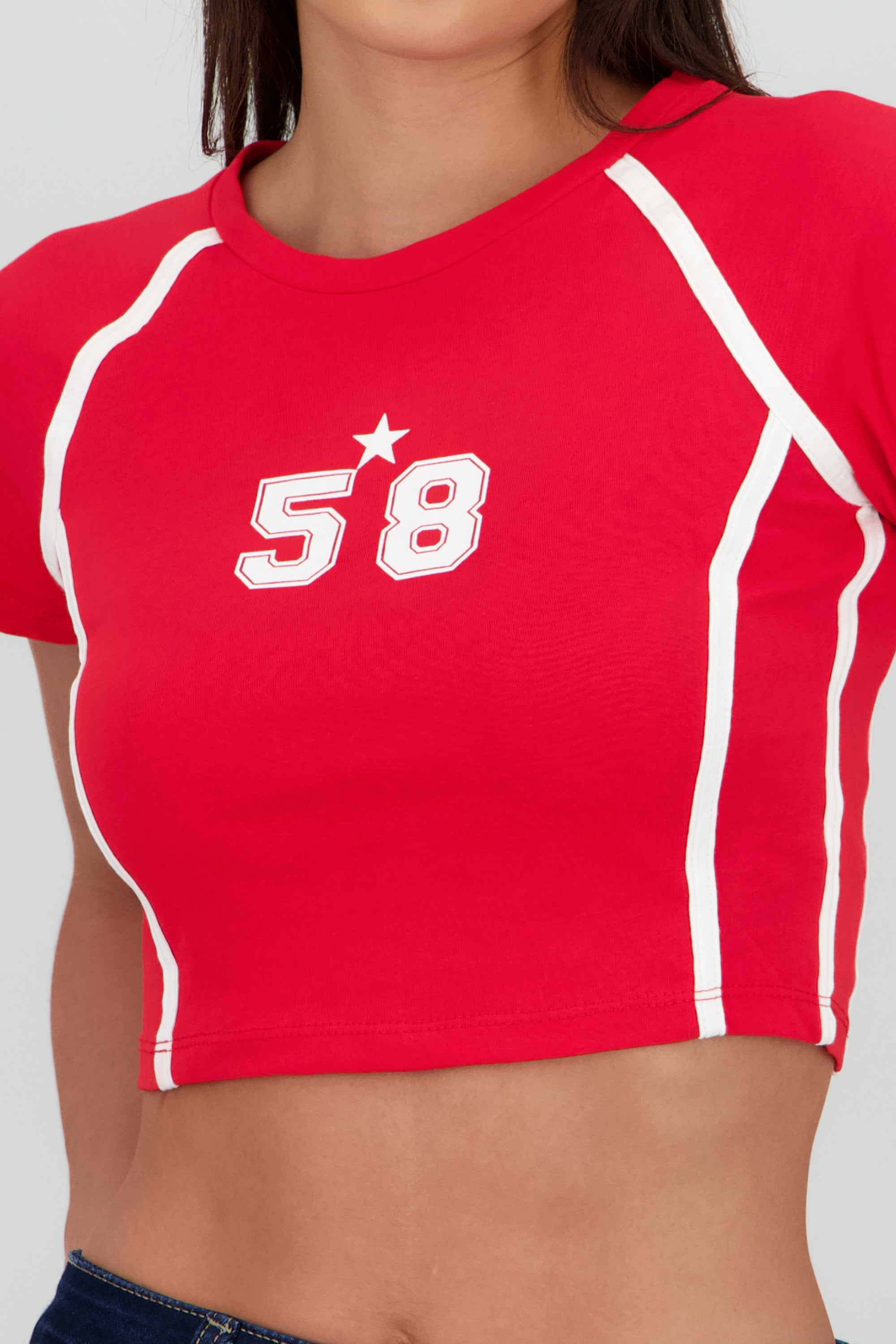 Playera contraste estampado ROJO