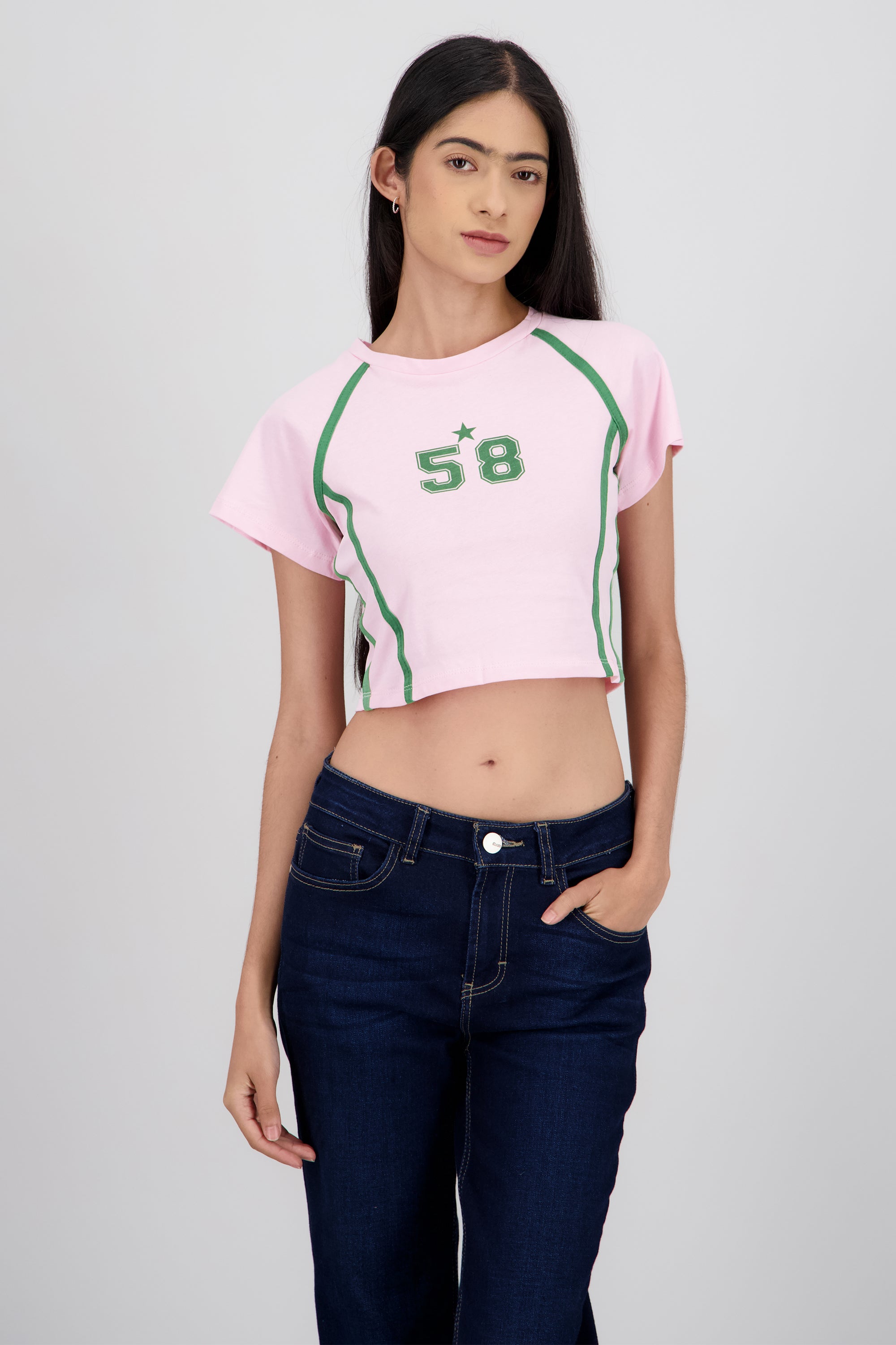 Playera contraste estampado ROSA