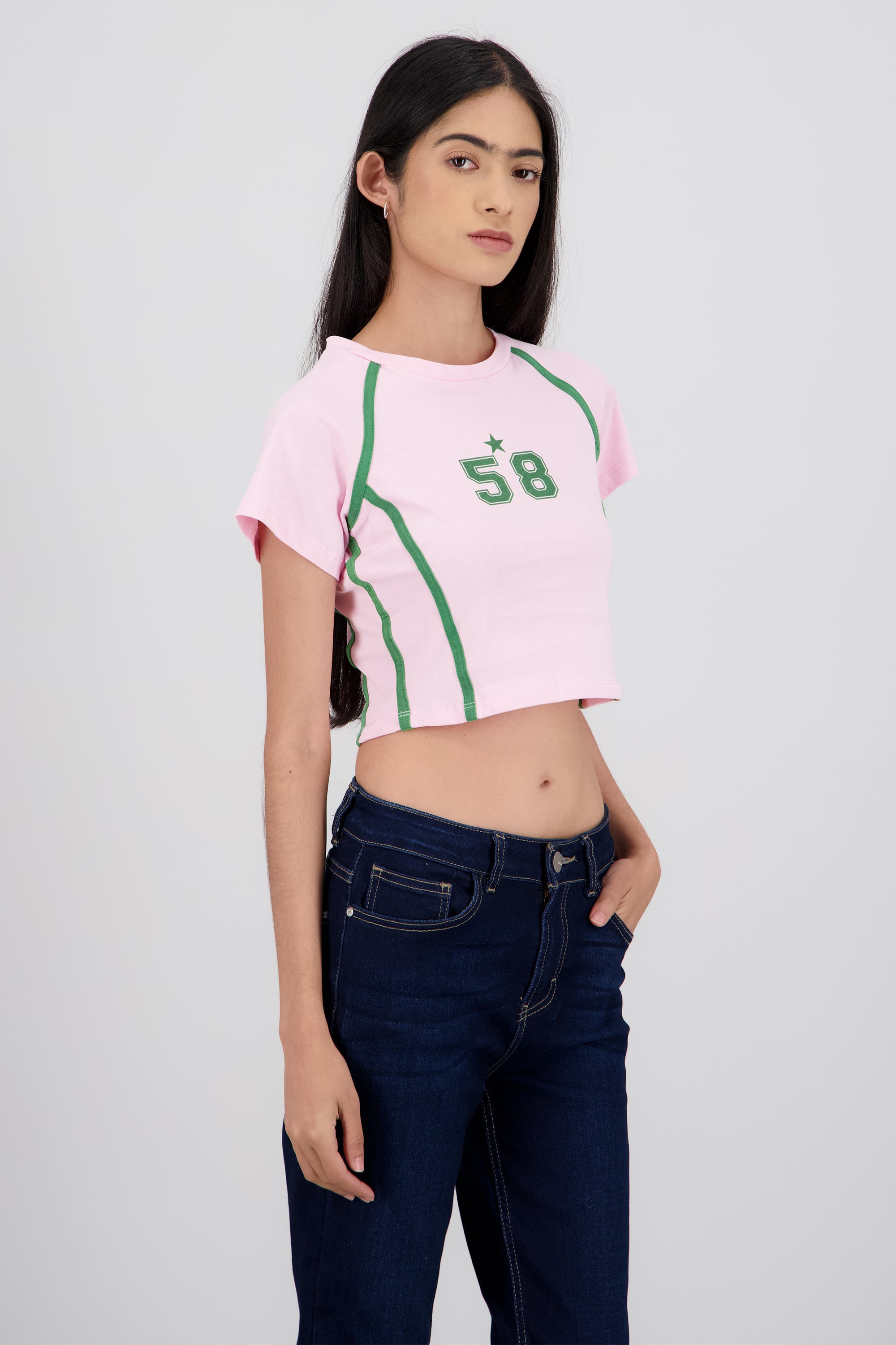 Playera contraste estampado ROSA