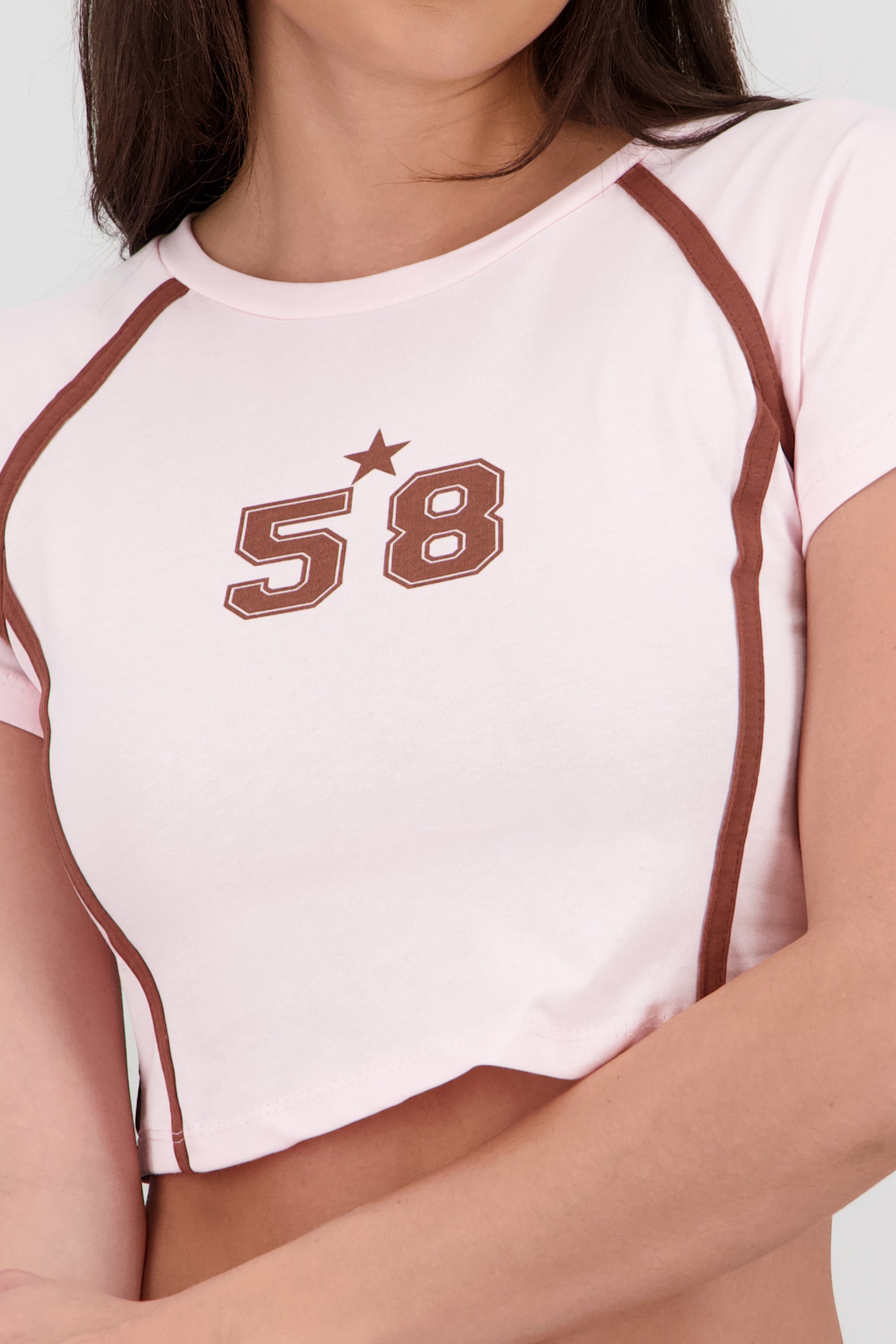 Playera contraste estampado ROSA COMBO