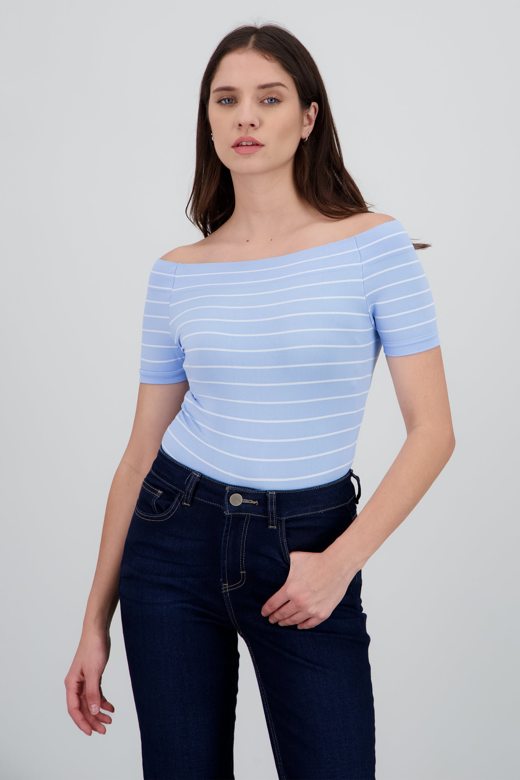Bodysuit rayas hombro descubierto AZUL CIELO