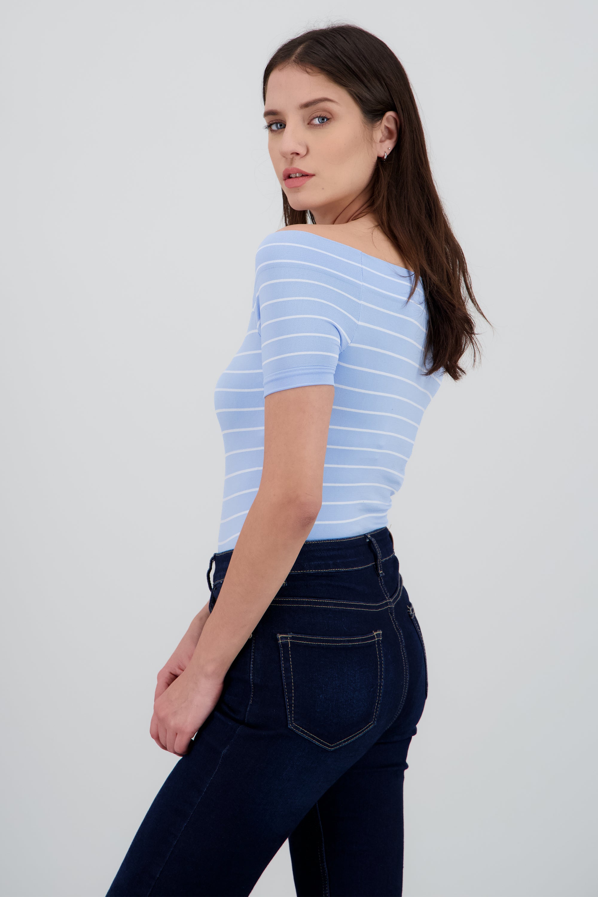 Bodysuit rayas hombro descubierto AZUL CIELO
