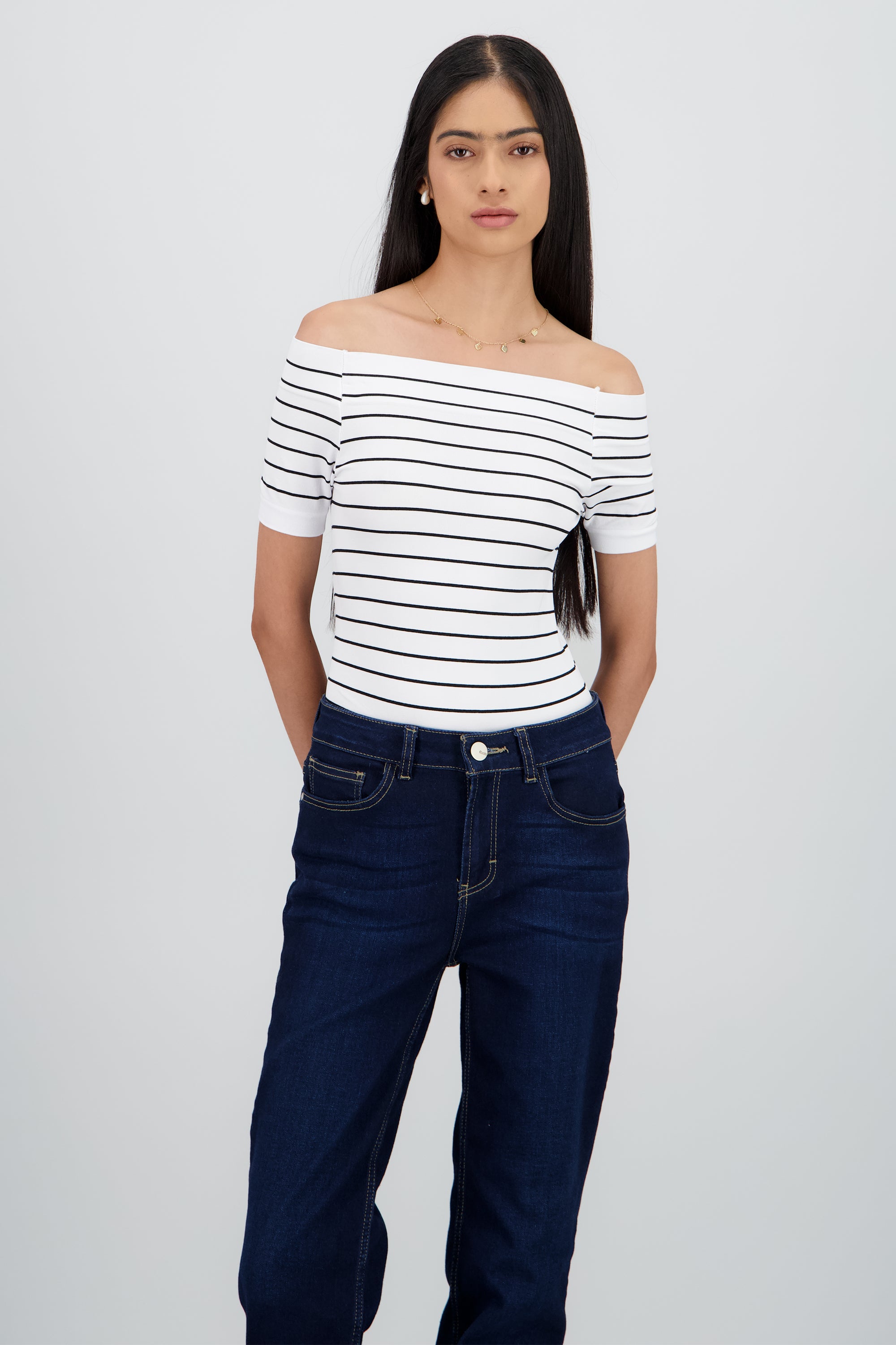 Bodysuit rayas hombro descubierto