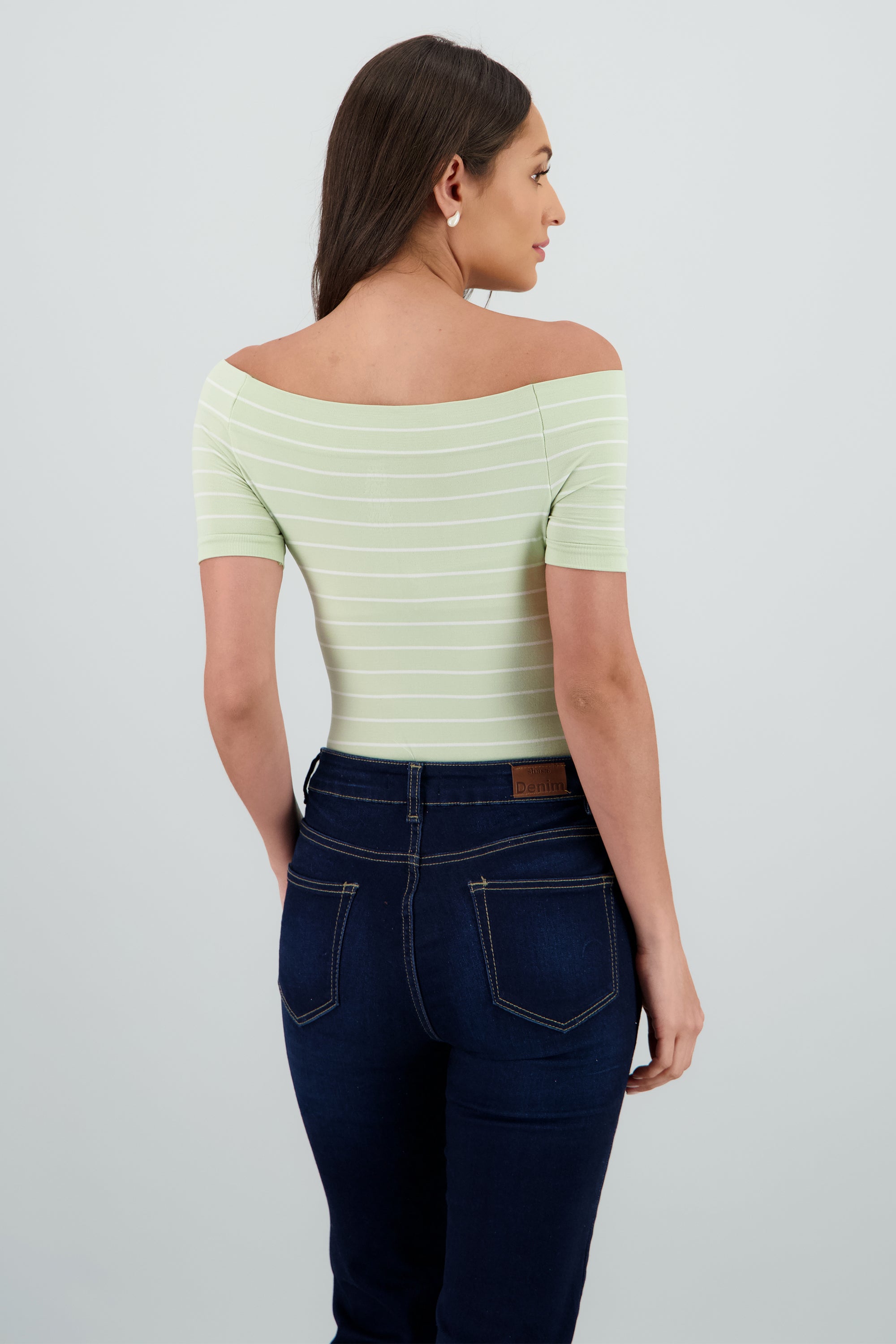 Bodysuit rayas hombro descubierto VERDE CLARO