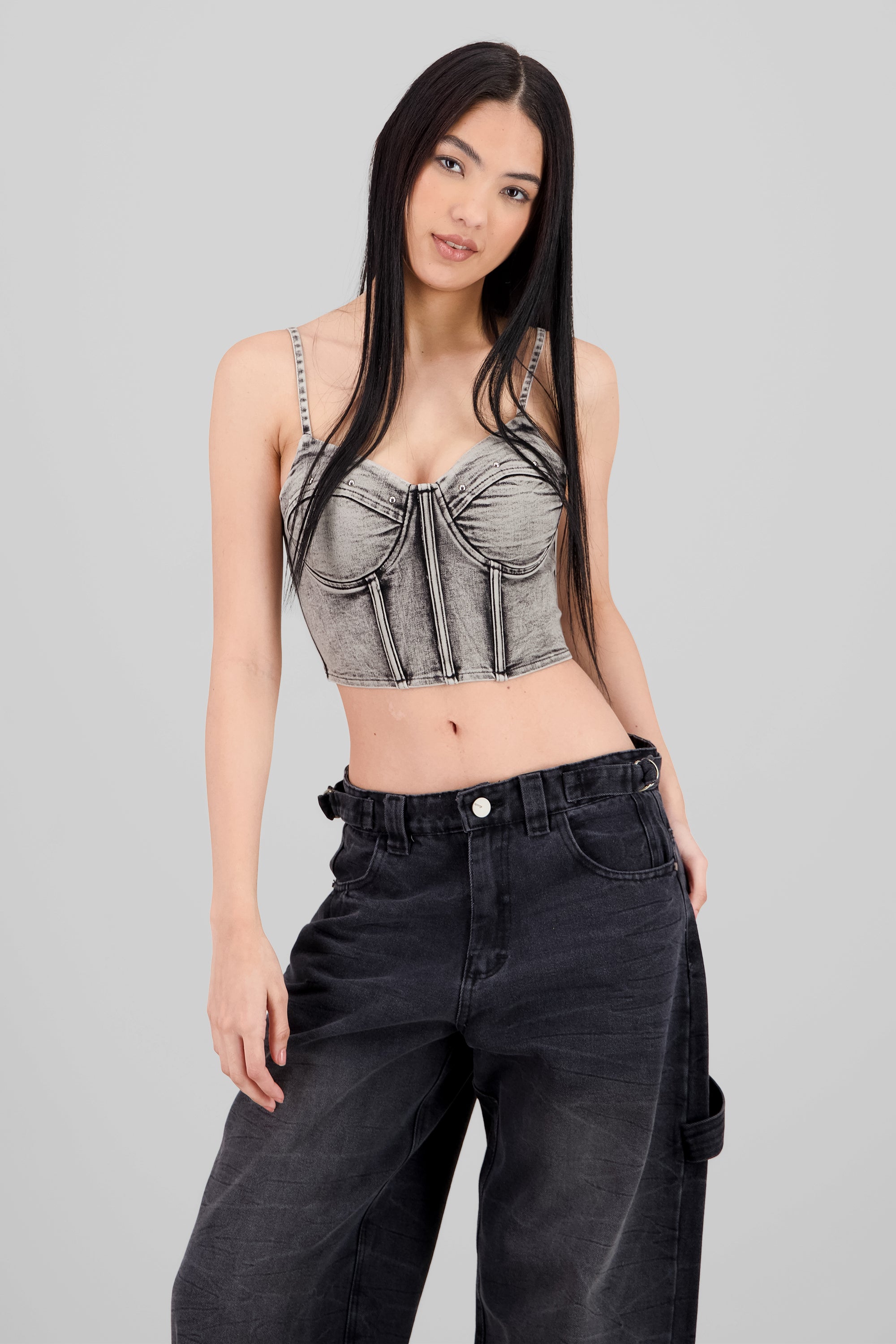 Corset denim con estoperoles ACID WASH