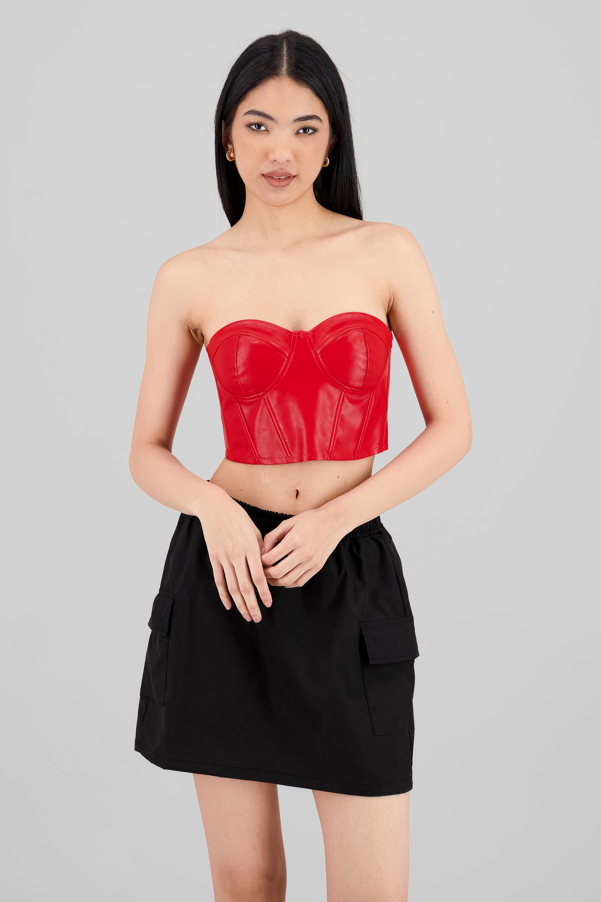 Corset corto efecto piel ROJO