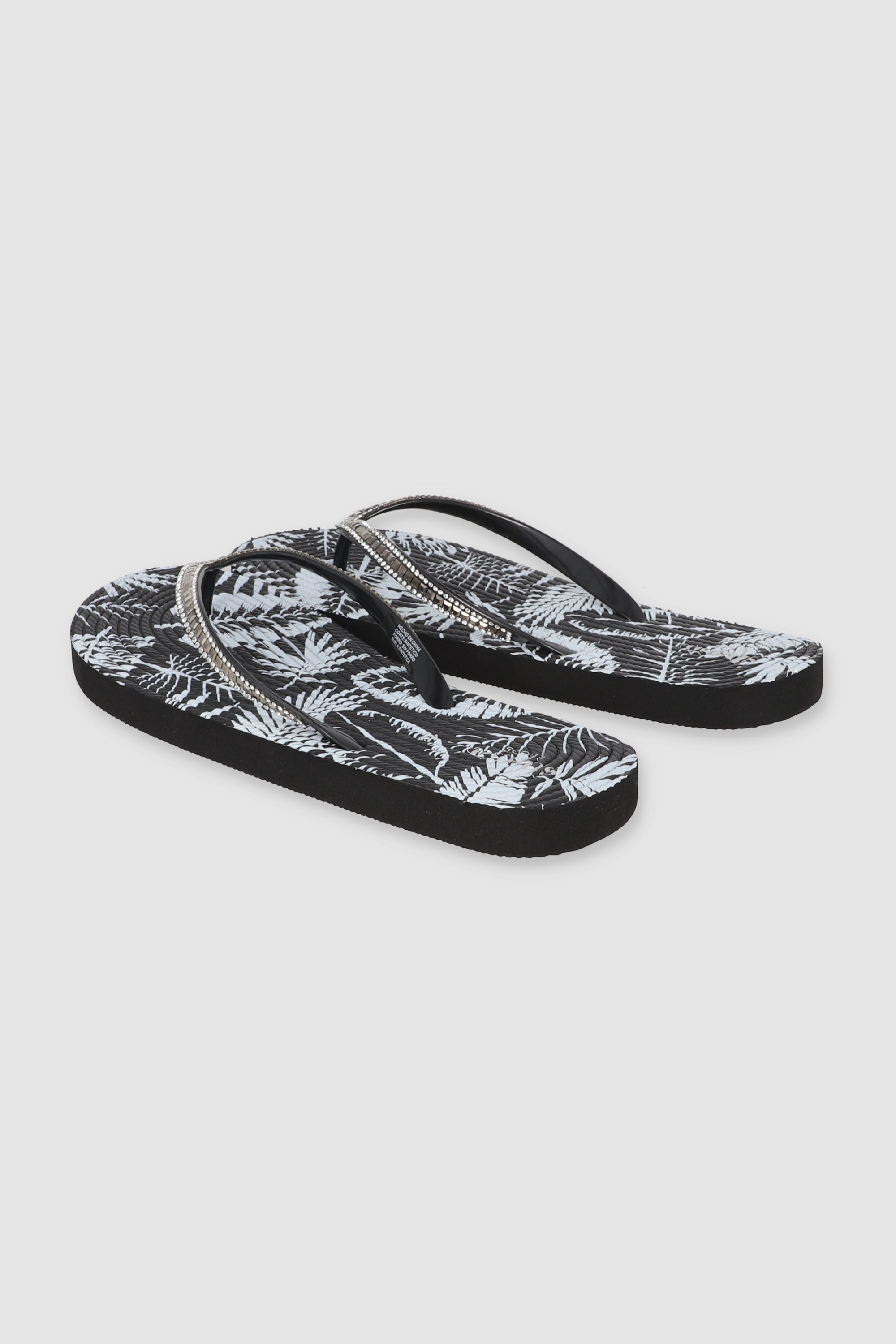 FLIP FLOP PRINT HOJAS GLITTER NEGRO