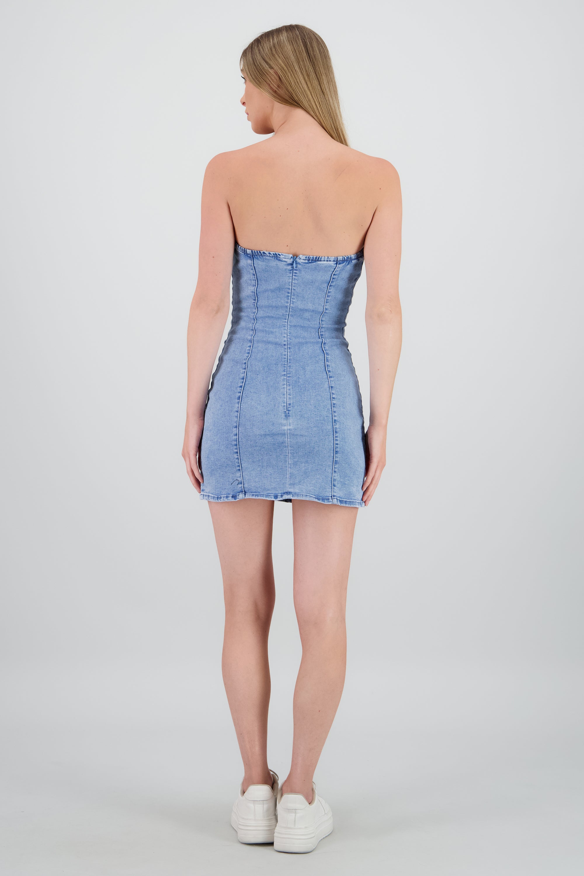 Mini vestido strapless denim LIGHT WASH