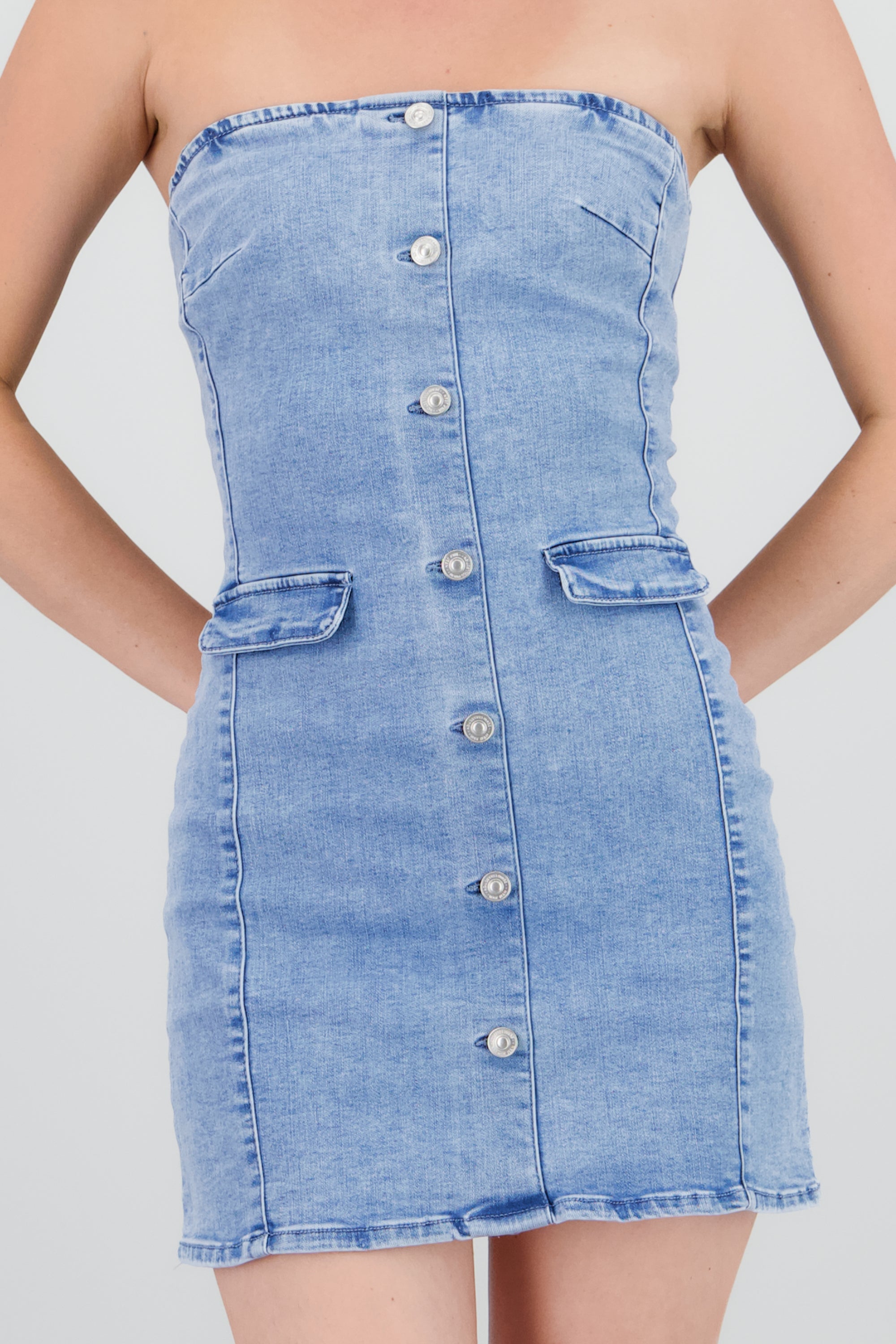 Mini vestido strapless denim LIGHT WASH