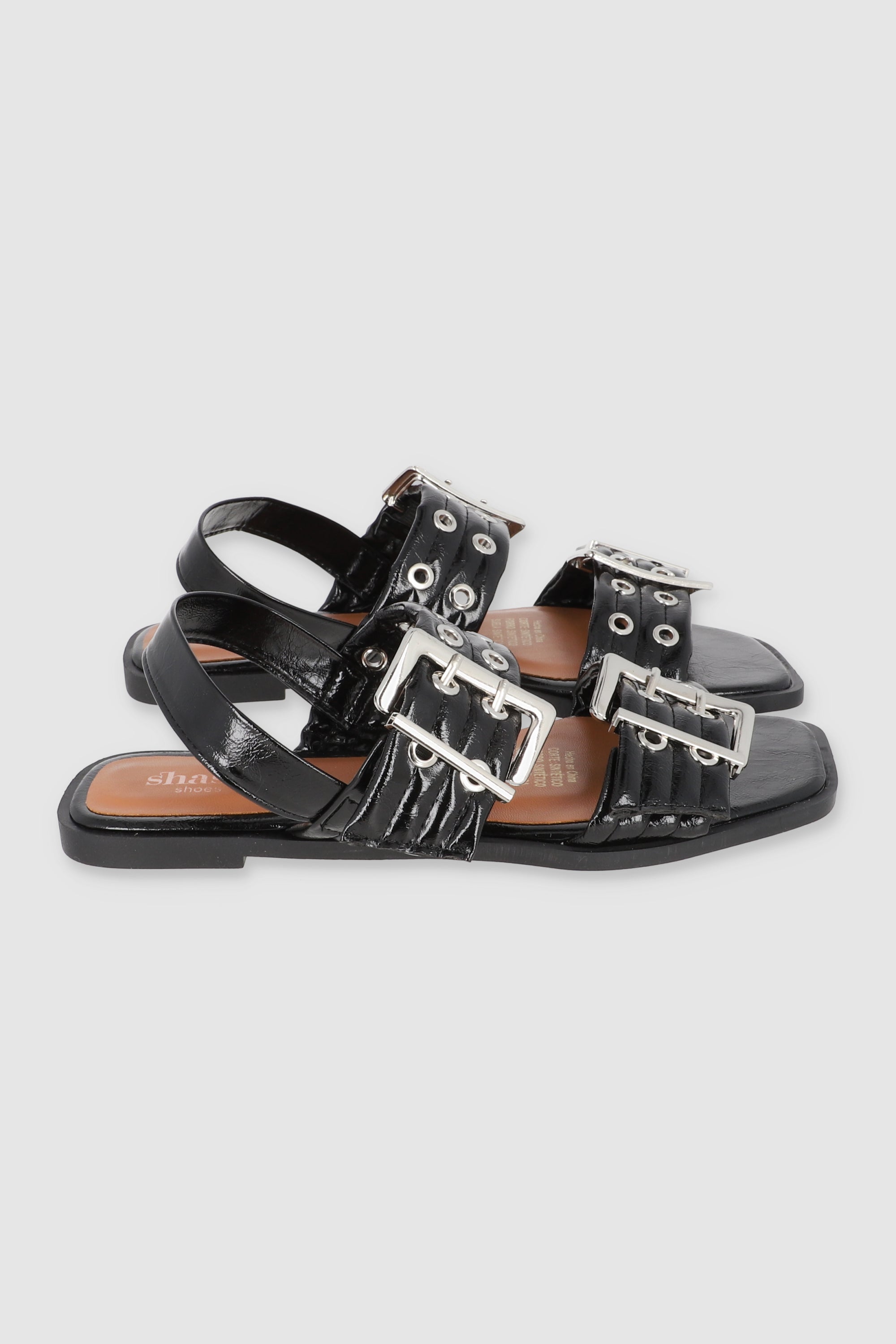 Sandalia hebilla doble eyelets slingback NEGRO