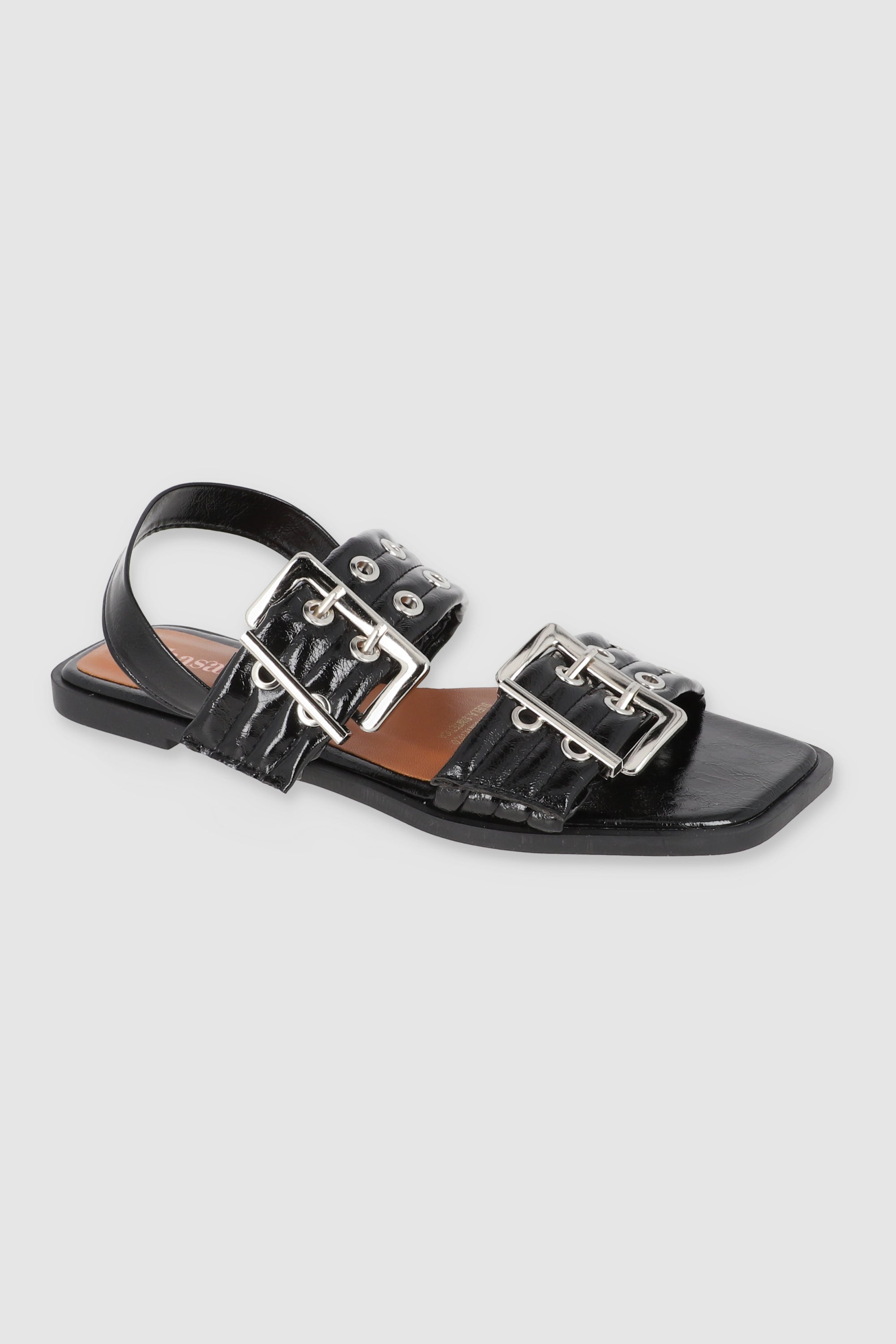 Sandalia hebilla doble eyelets slingback NEGRO