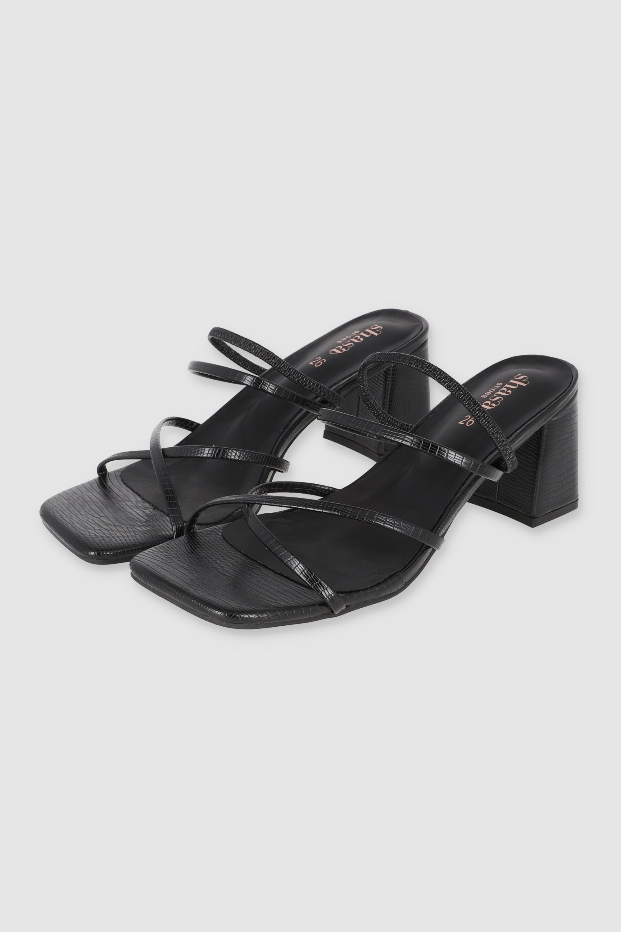 Tacón tiras delgadas croco mini NEGRO