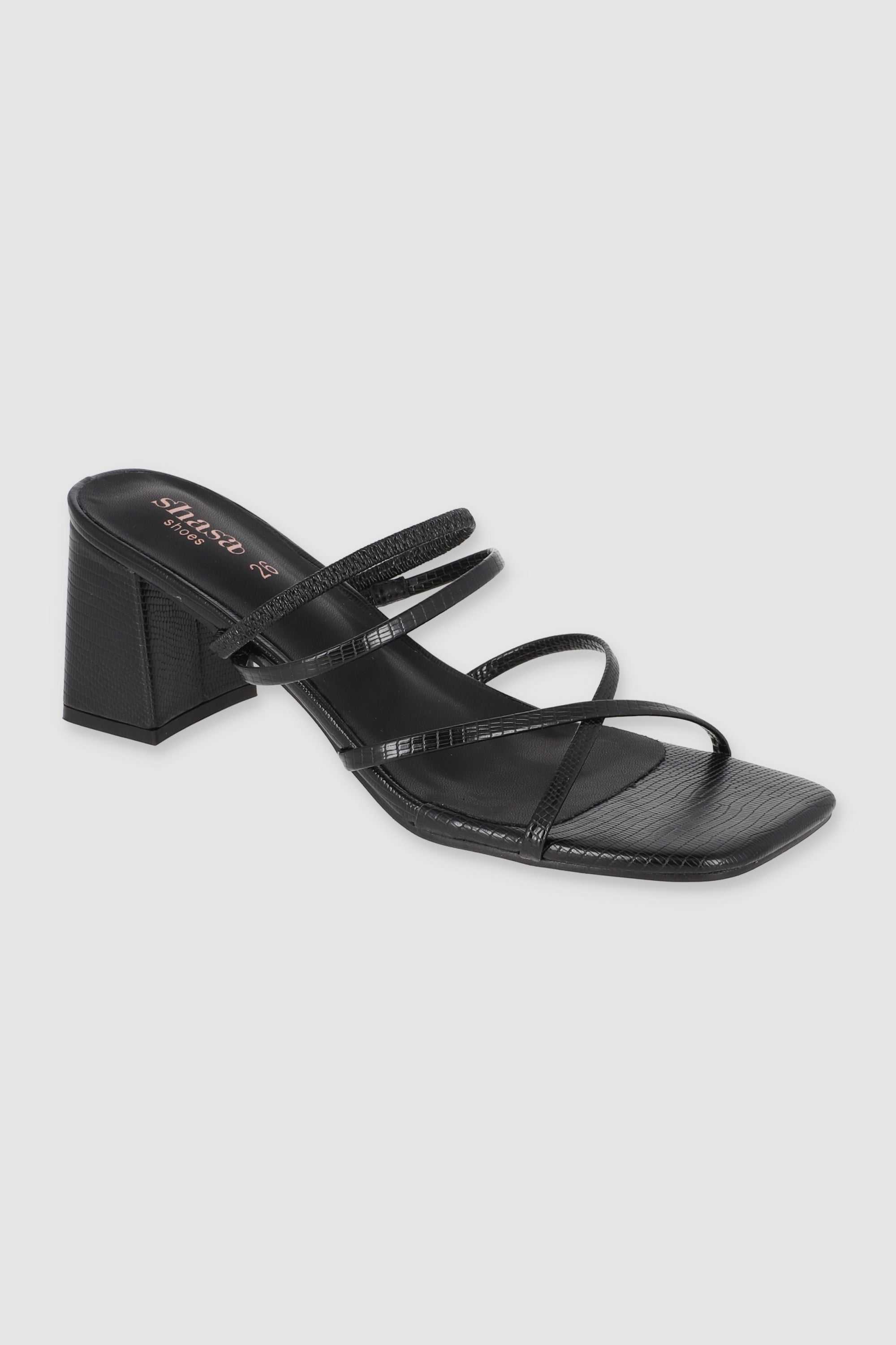 Tacón tiras delgadas croco mini NEGRO