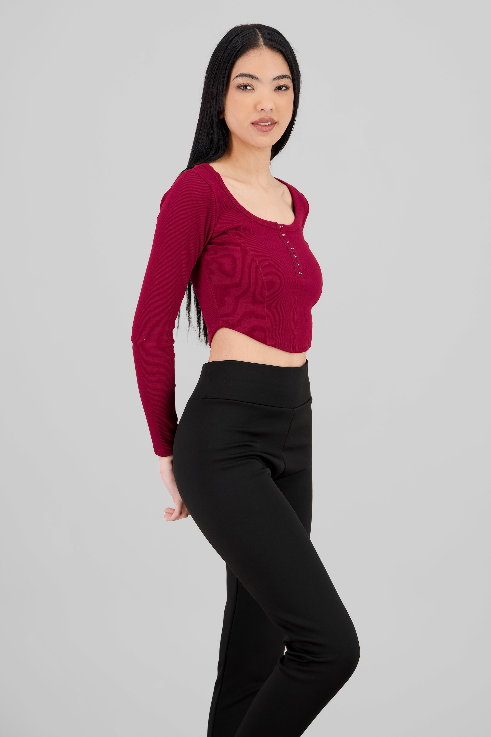 Tops manga larga escote cuadrado con broches ROJO