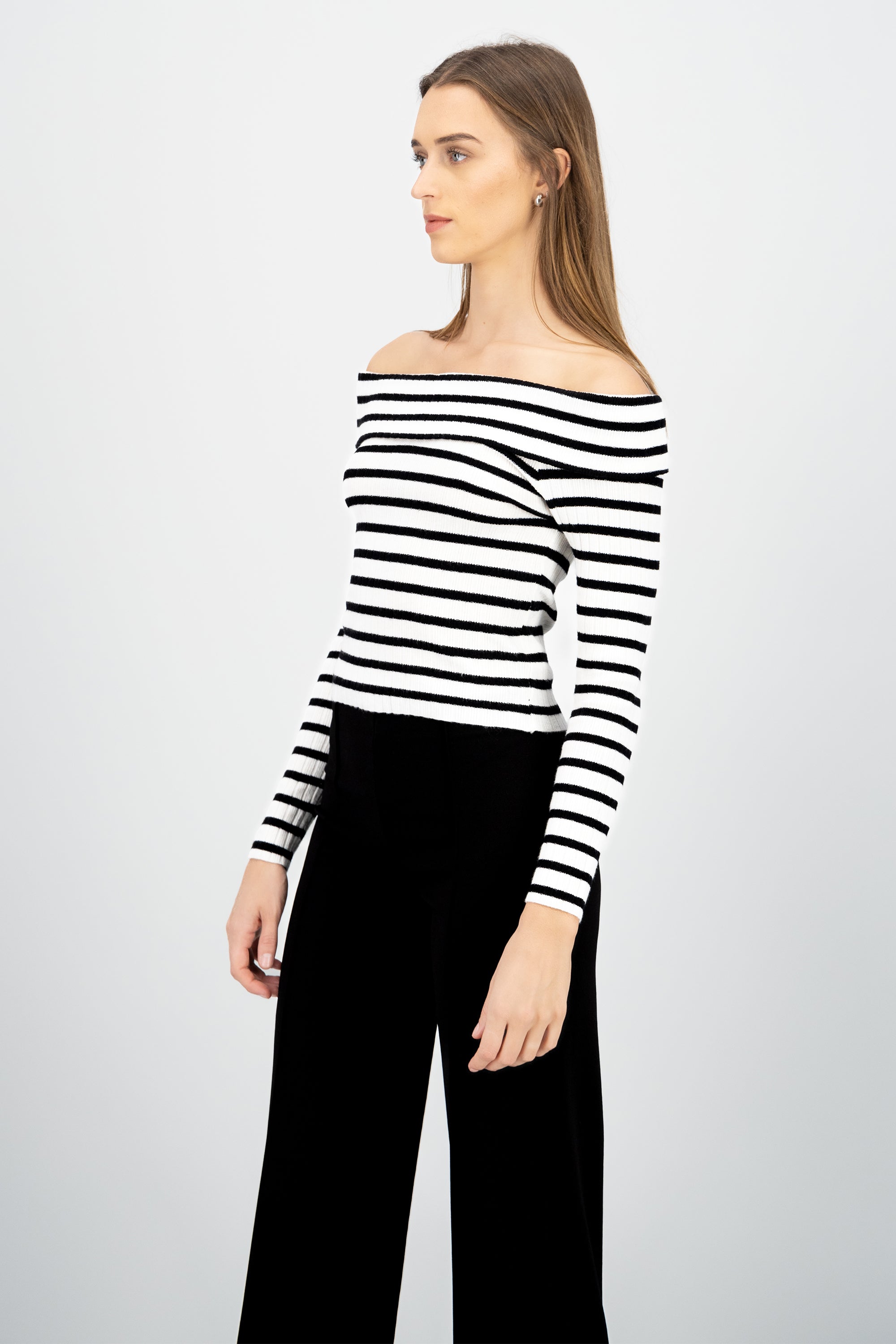 Top rayas off shoulder manga rayas BLANCO COMBO