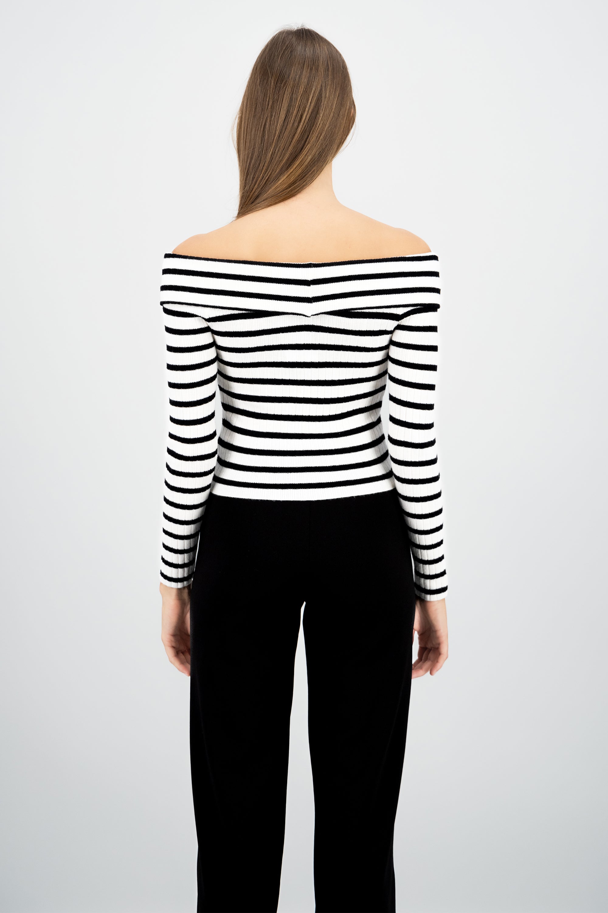 Top rayas off shoulder manga rayas BLANCO COMBO