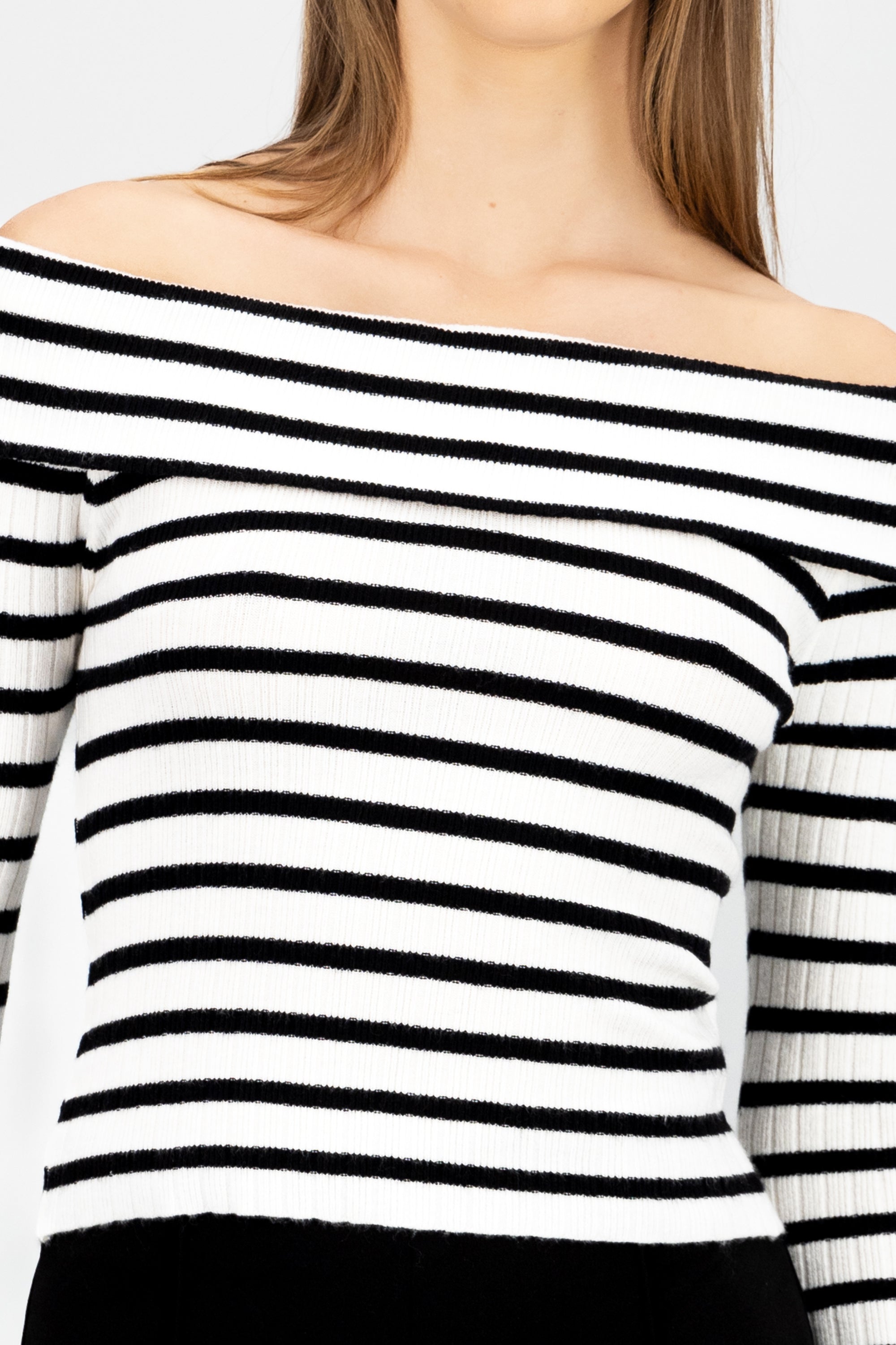Top rayas off shoulder manga rayas BLANCO COMBO