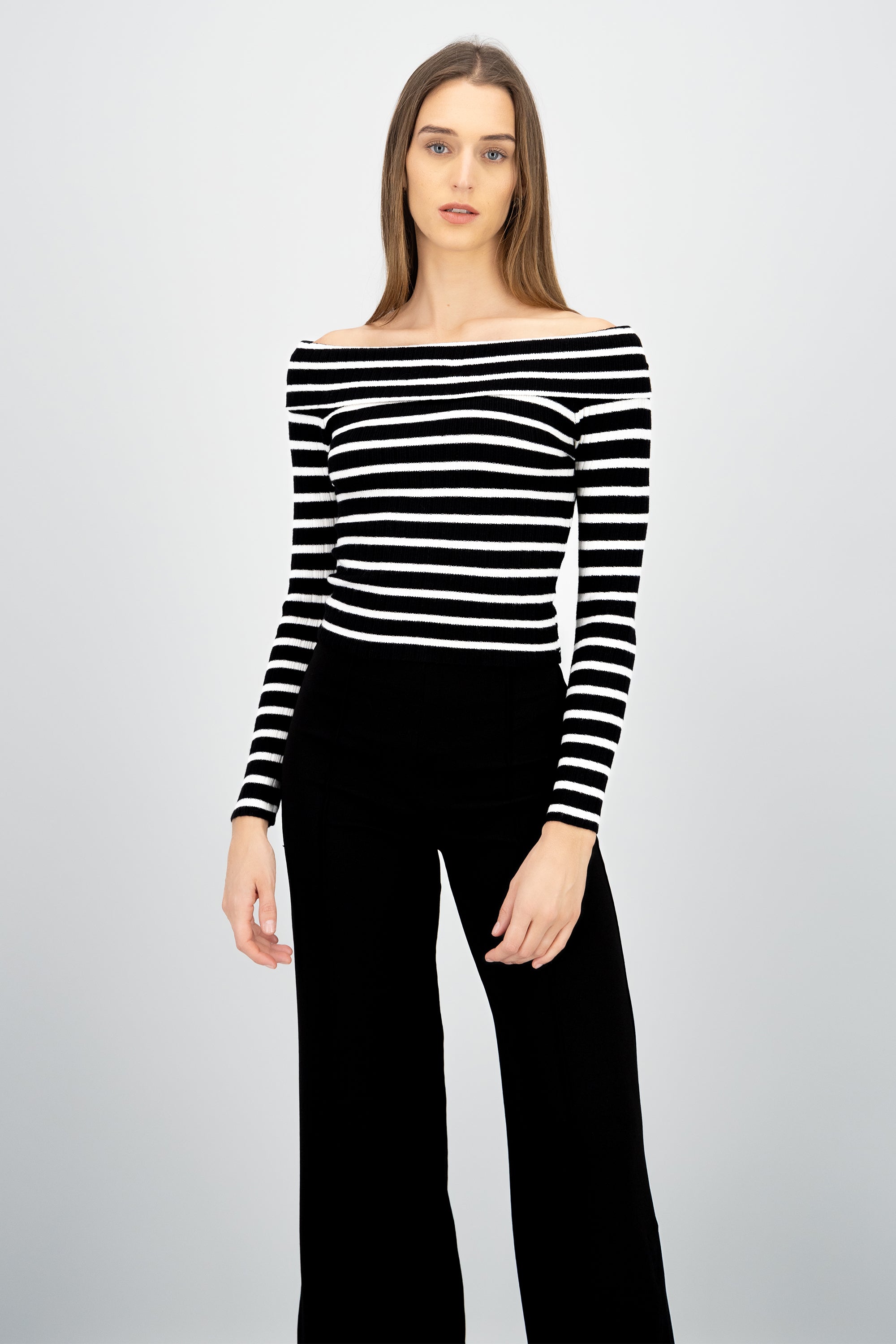 Top rayas off shoulder manga rayas NEGRO COMBO