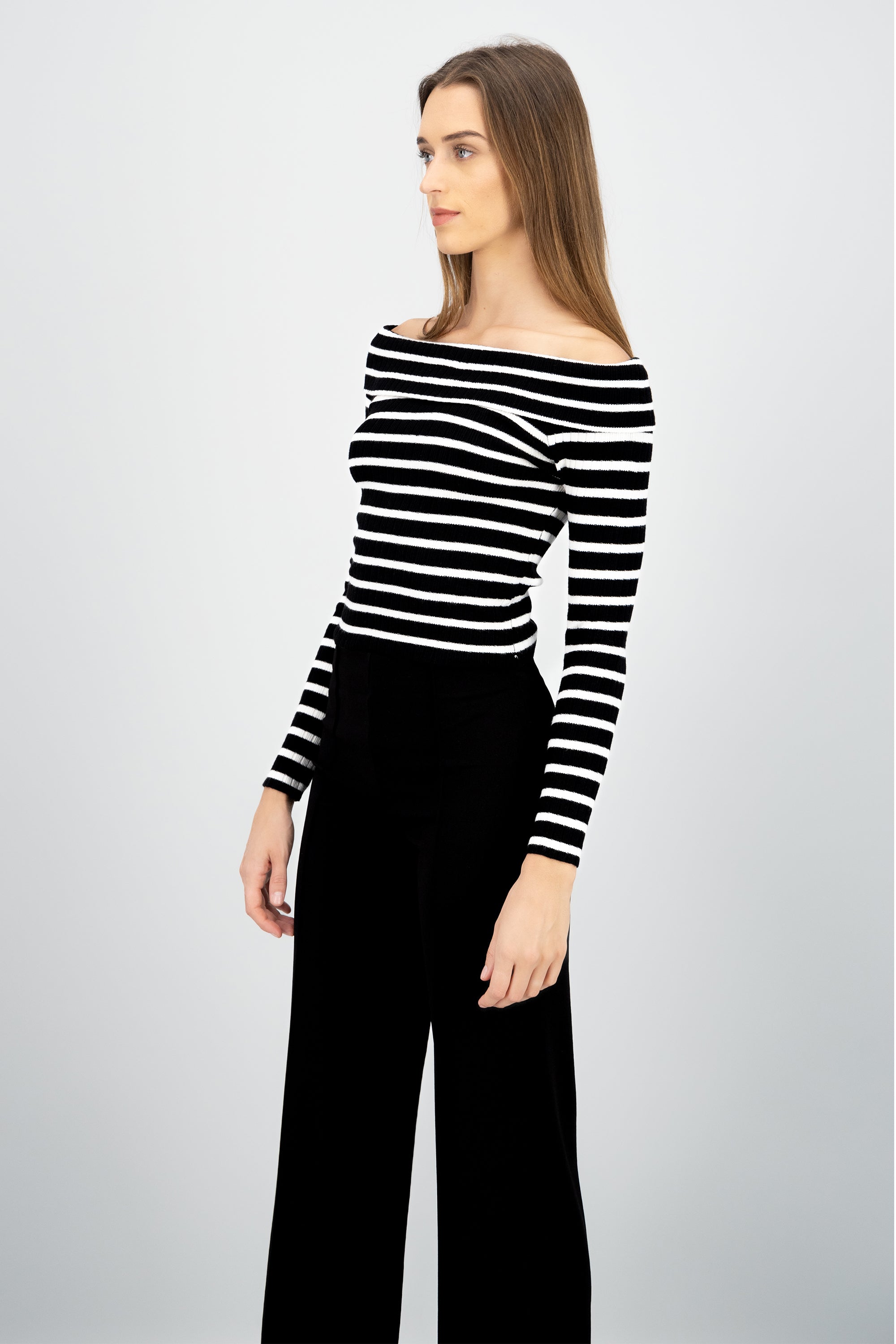 Top rayas off shoulder manga rayas NEGRO COMBO