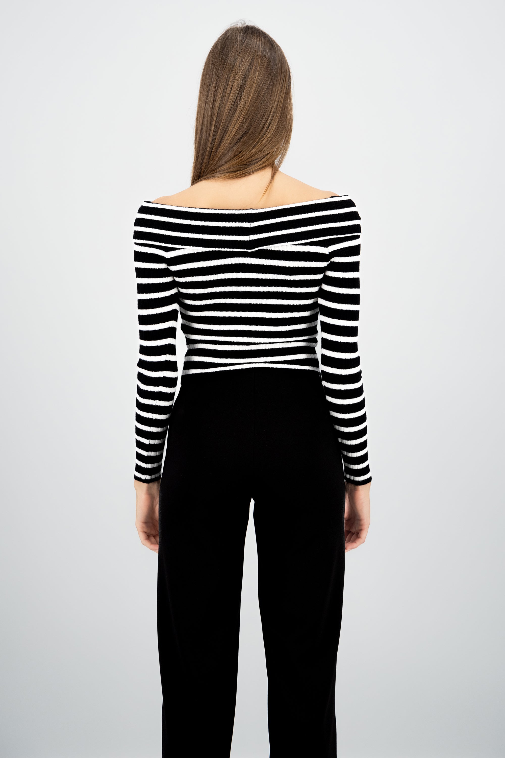 Top rayas off shoulder manga rayas NEGRO COMBO