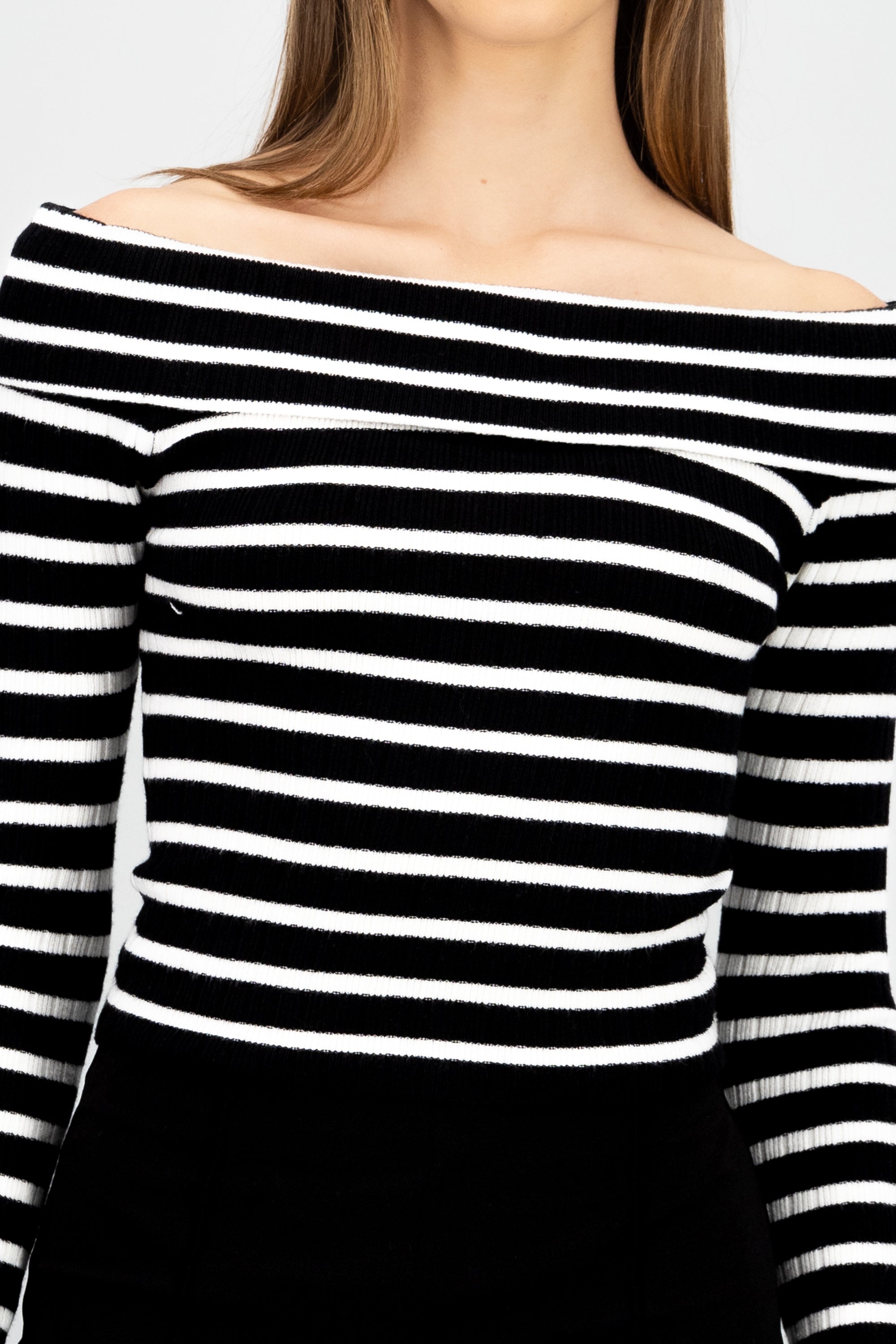 Top rayas off shoulder manga rayas NEGRO COMBO