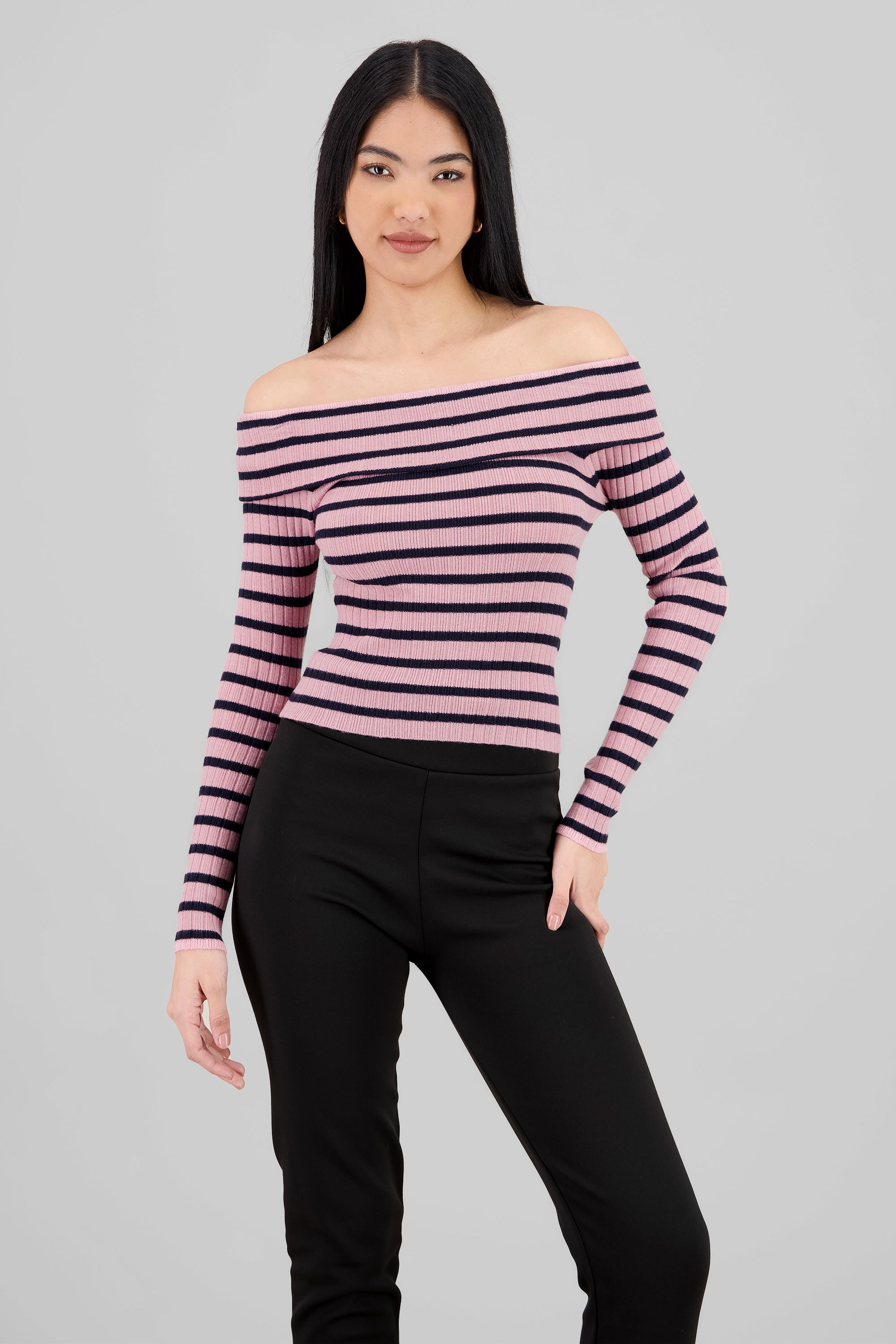 Top rayas off shoulder manga rayas ROSA COMBO