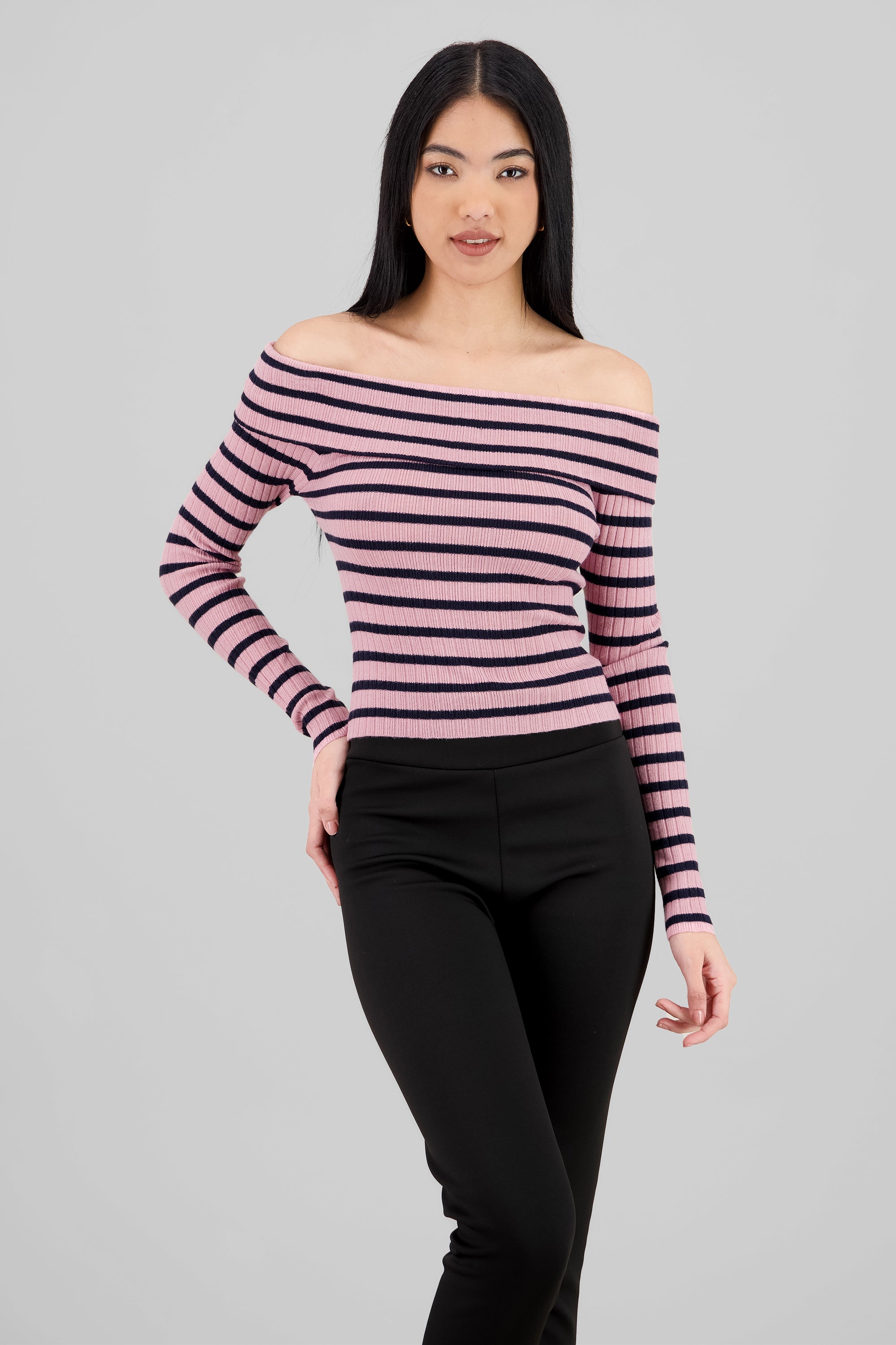 Top rayas off shoulder manga rayas ROSA COMBO