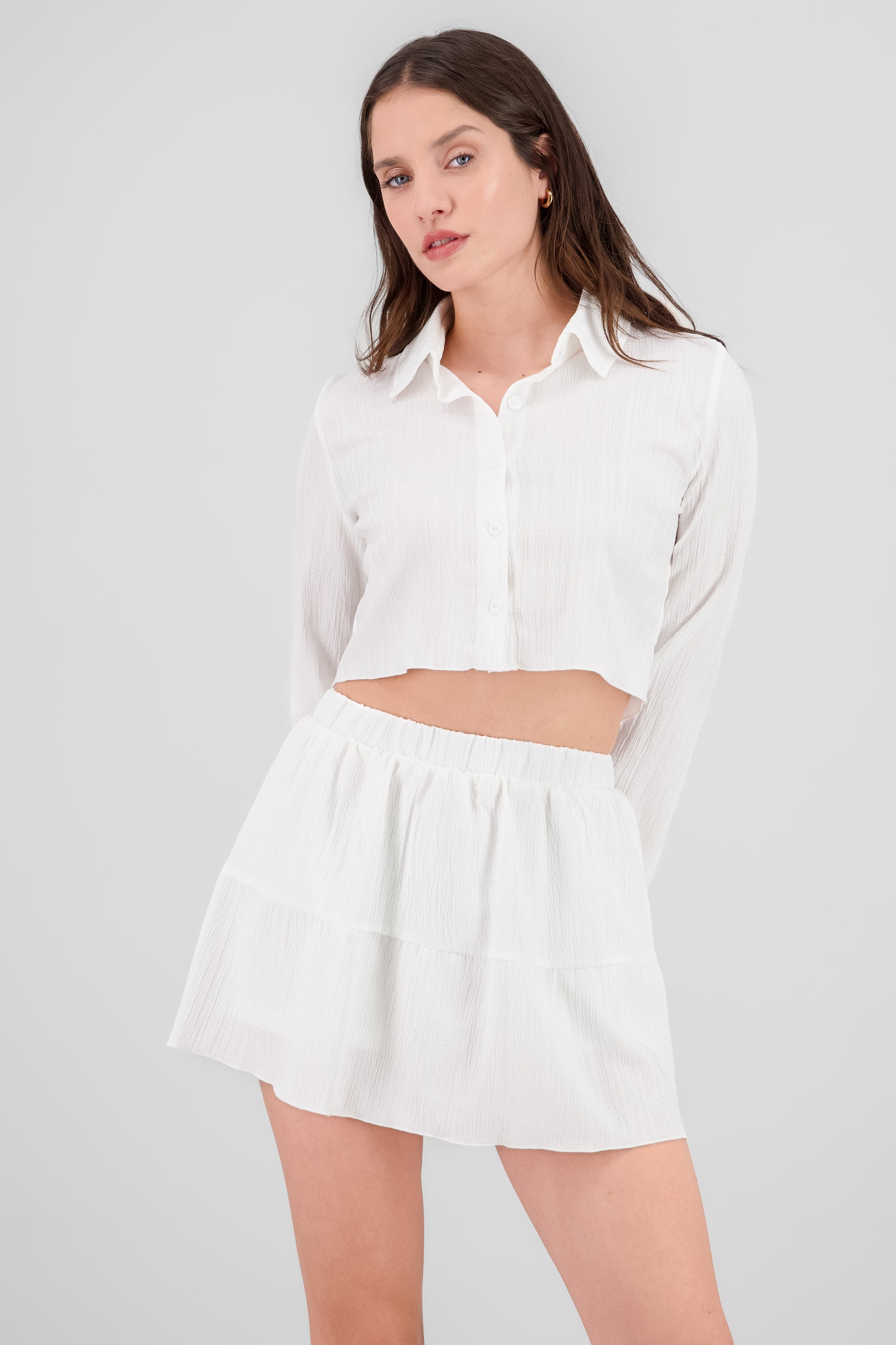 Camisa crop manga larga textura BLANCO