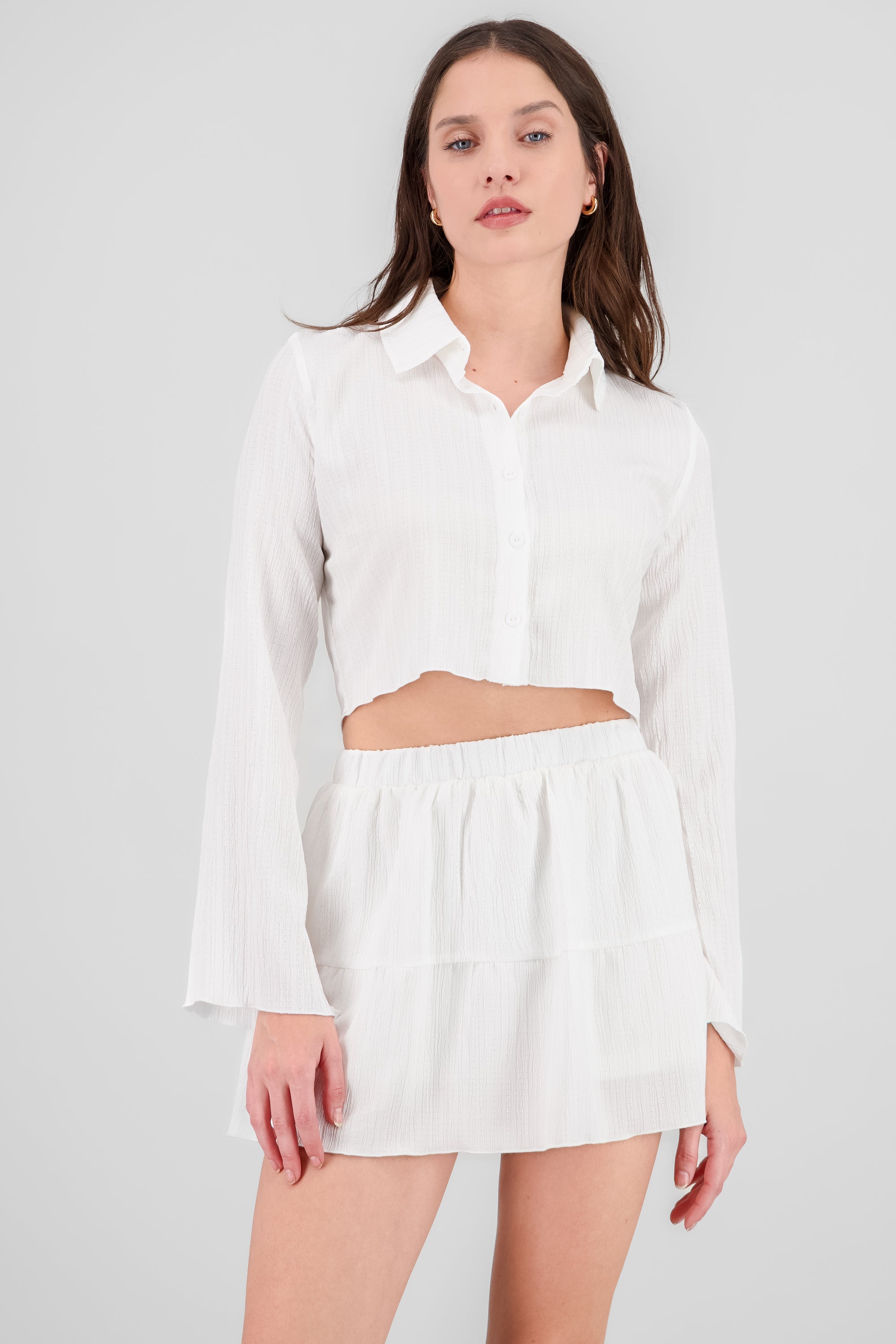 Camisa crop manga larga textura BLANCO