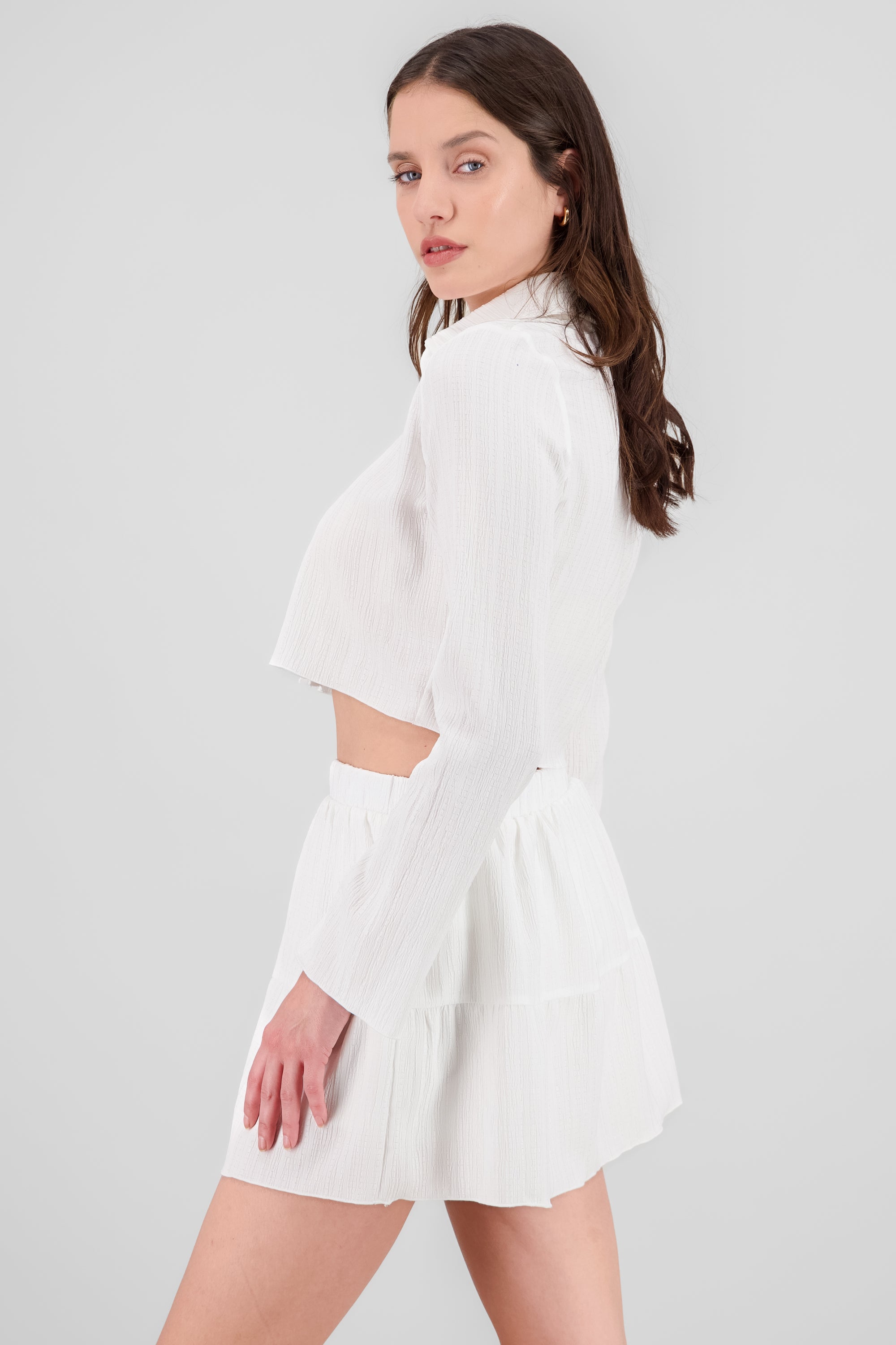 Camisa crop manga larga textura BLANCO