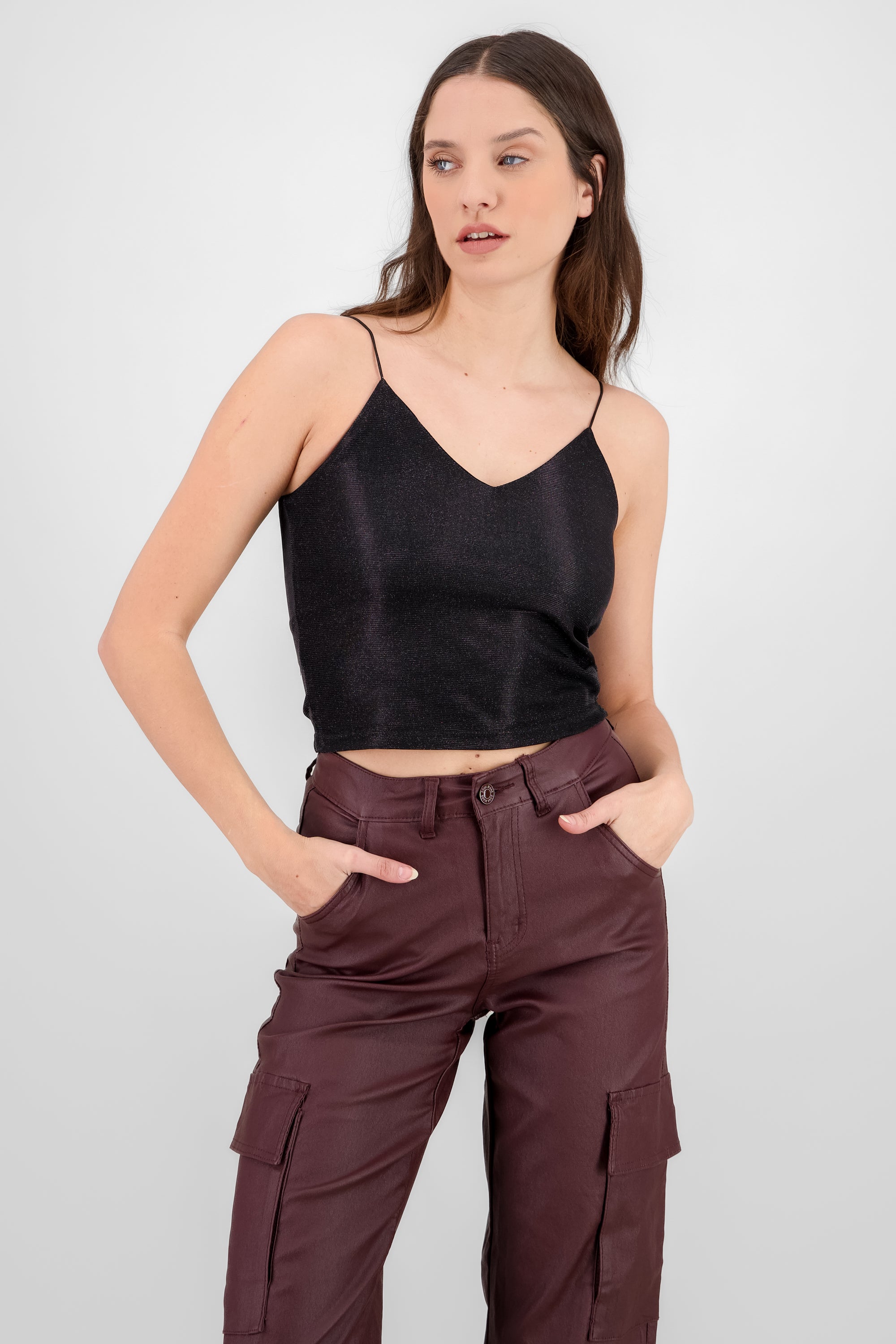 Top tirantes detalle brillos NEGRO